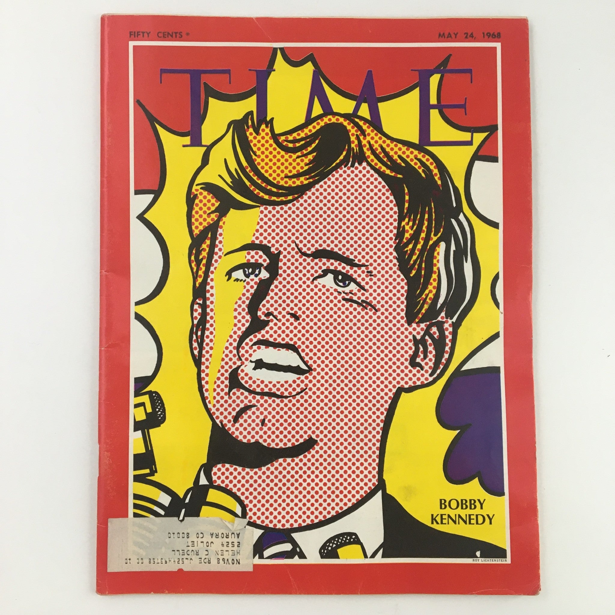 Cover of Time Magazine from May 24, 1968, featuring Bobby Kennedy, highlighting his role during the Vietnam War and showcasing vibrant colors and graphic art.