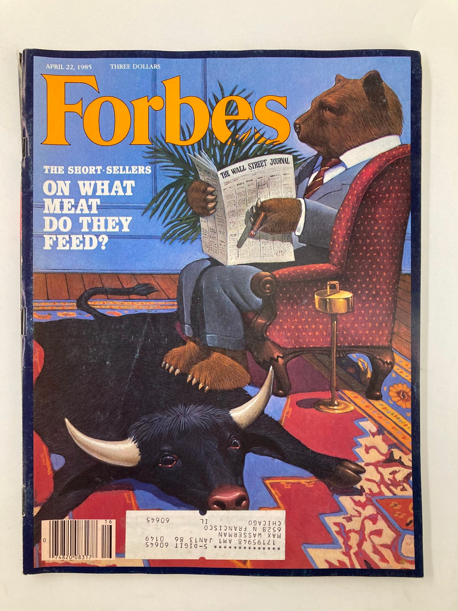 VTG Forbes Magazine April 22 1985 The Short-Sellers On What Meat Do They Feed?