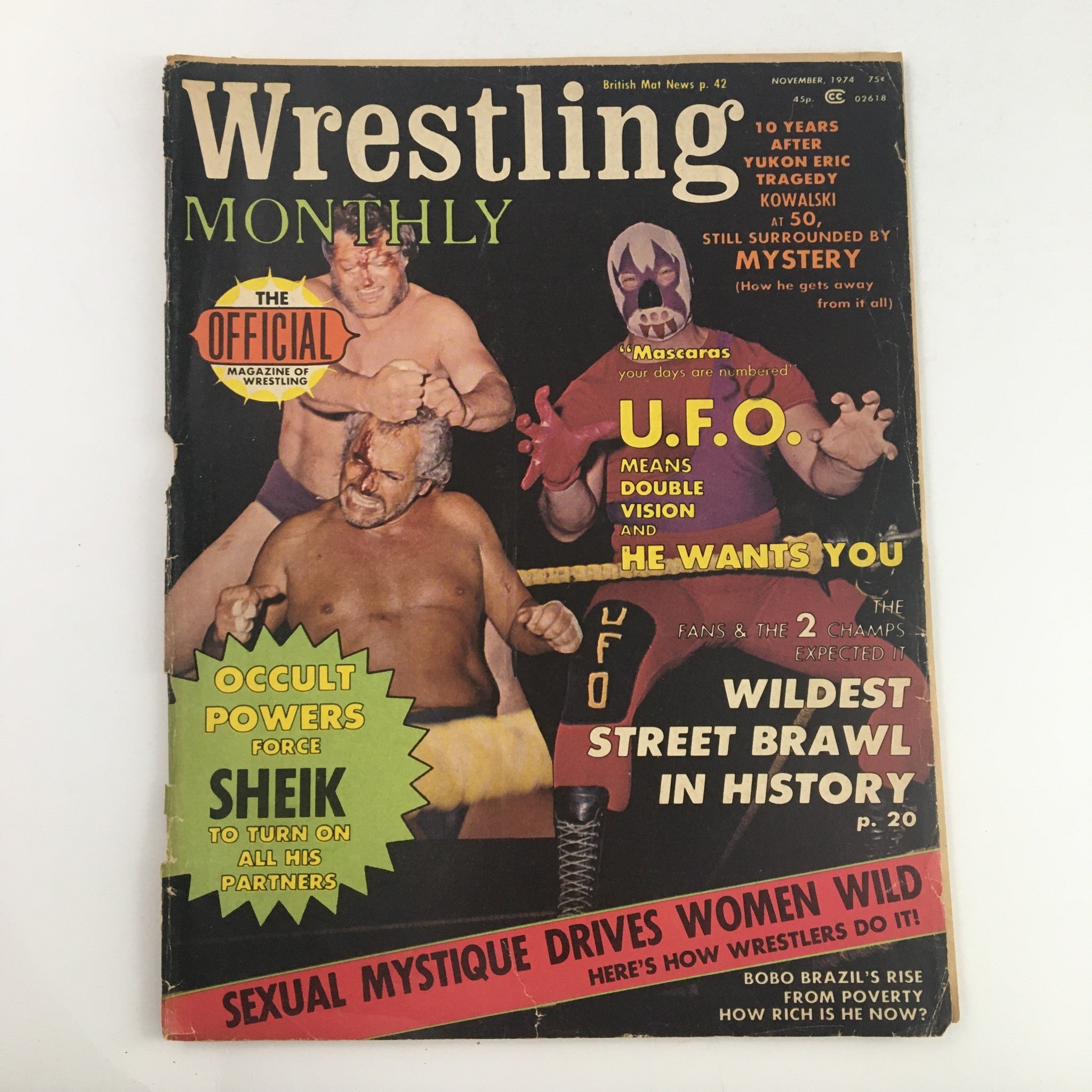 Wrestling Monthly Magazine November 1974 The Sheik & Mil Máscaras, No Label