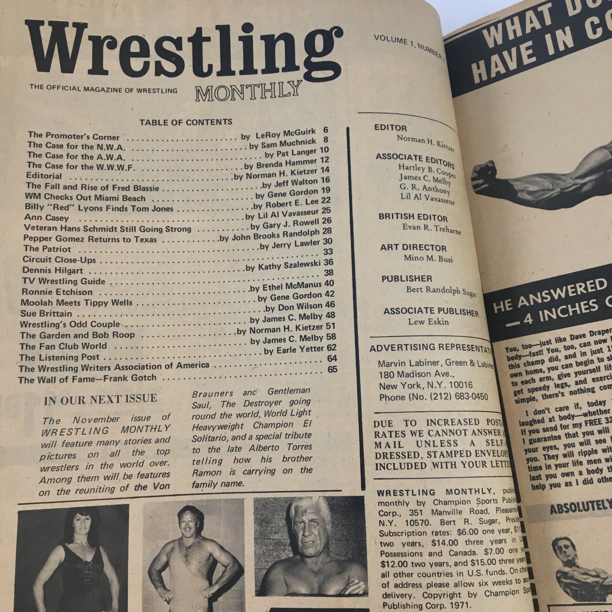 Wrestling Monthly Magazine October 1971 Fred Blassie & Ronnie Etchison No Label