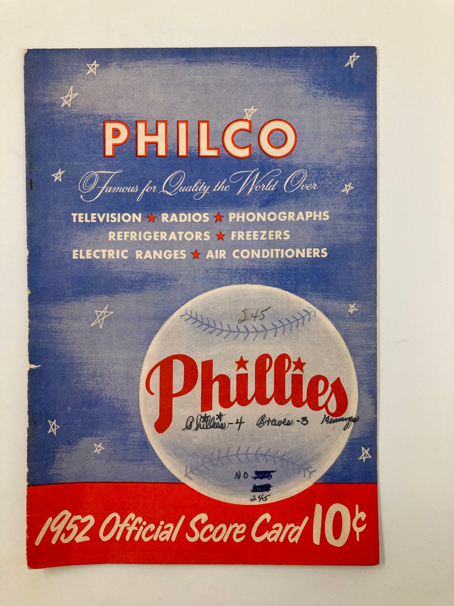 1952 MLB Philadelphia Phillies vs Atlanta Braves Official Score Card