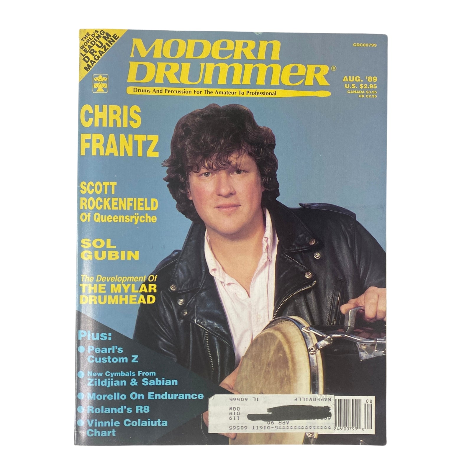 Modern Drummer Magazine August 1989 featuring Chris Frantz on the cover, highlighting his work with Talking Heads and Tom Tom Club.