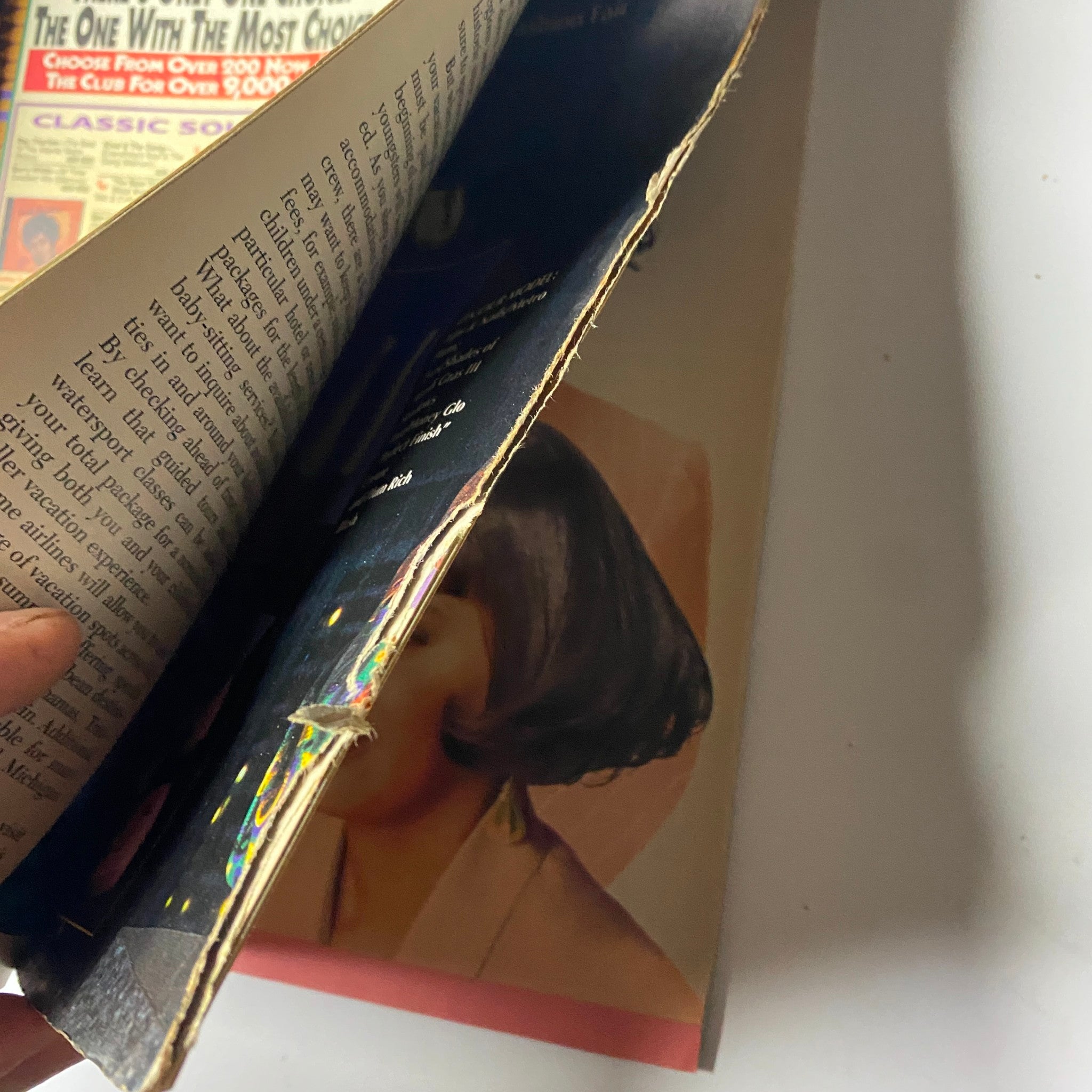 Inside page of Ebony Magazine May 1996 showing wear and condition details of the vintage publication, part of the issue featuring Shaquille O'Neal and Lucille Harrison.
