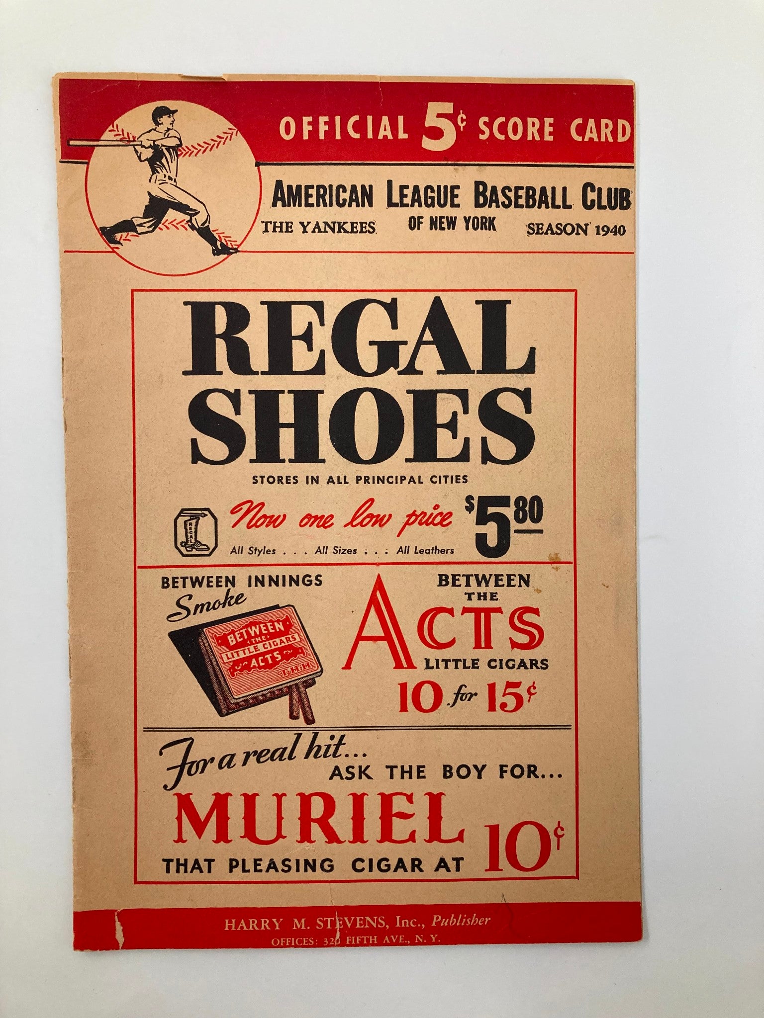 1940 The Yankees American League Baseball Club Official Score Card