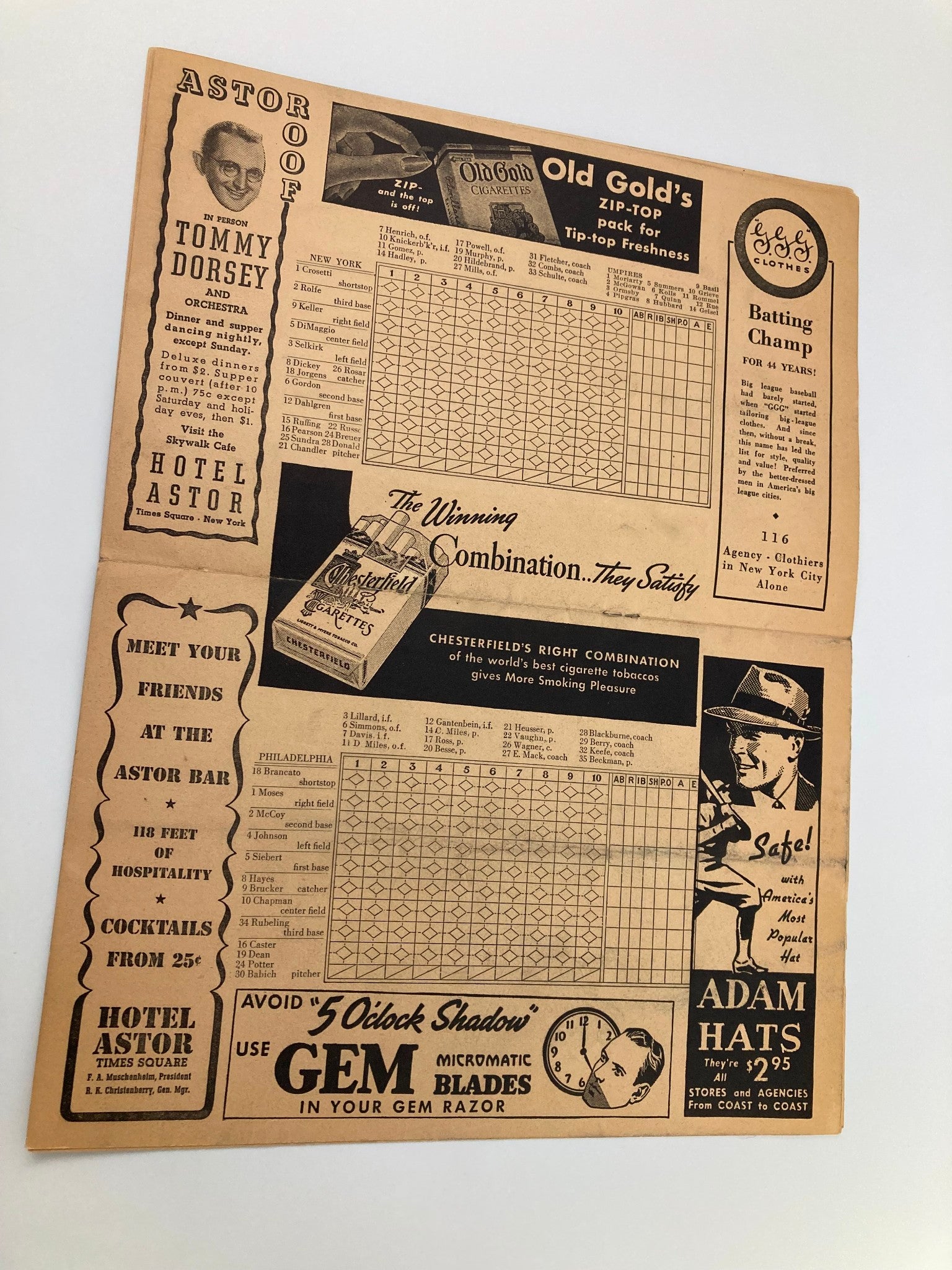 1940 The Yankees American League Baseball Club Official Score Card