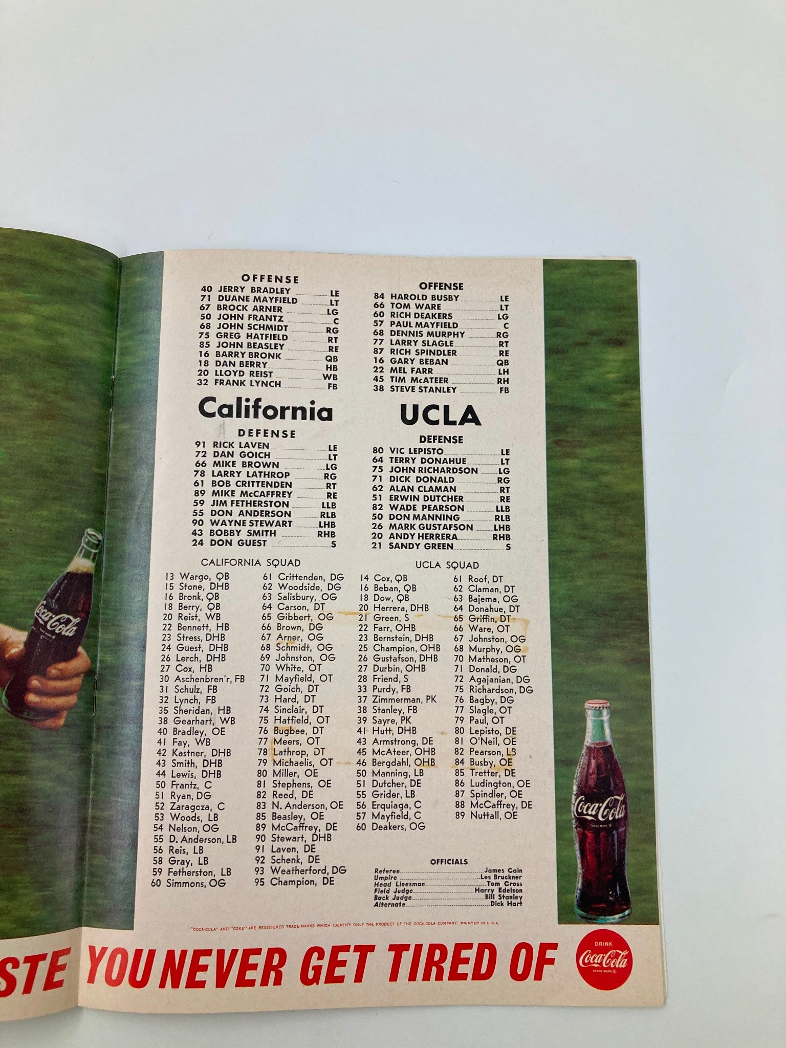 1966 NCAA Football California Golden Bears vs UCLA Bruins Official Program