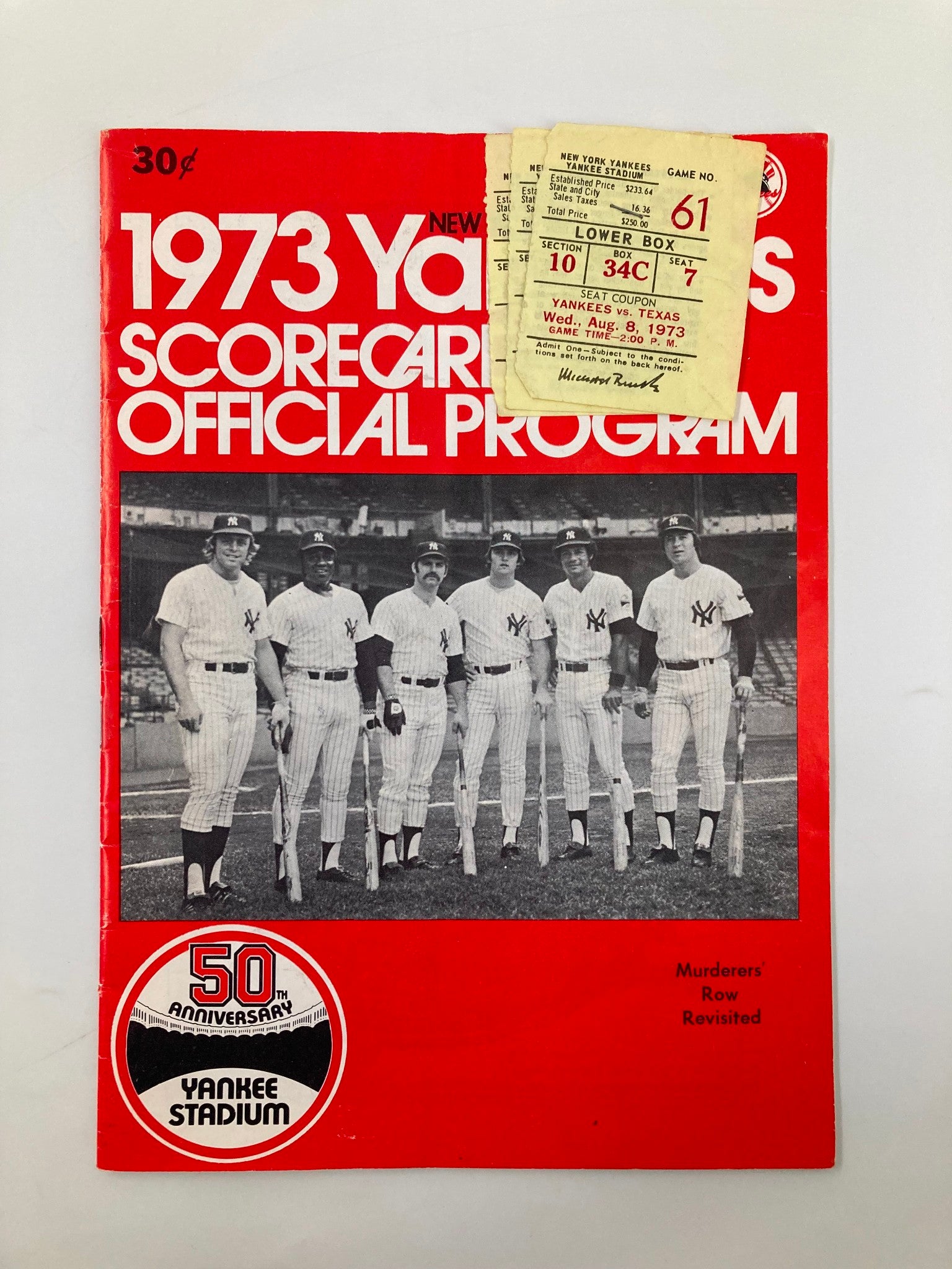 1973 MLB New York Yankees vs Texas Rangers Scorecard and Official Program