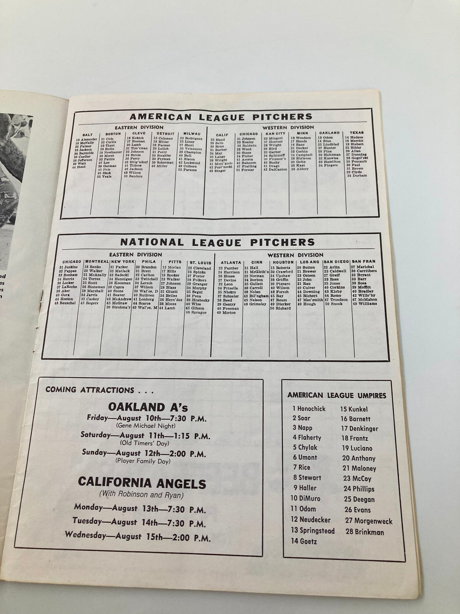 1973 MLB New York Yankees vs Texas Rangers Scorecard and Official Program