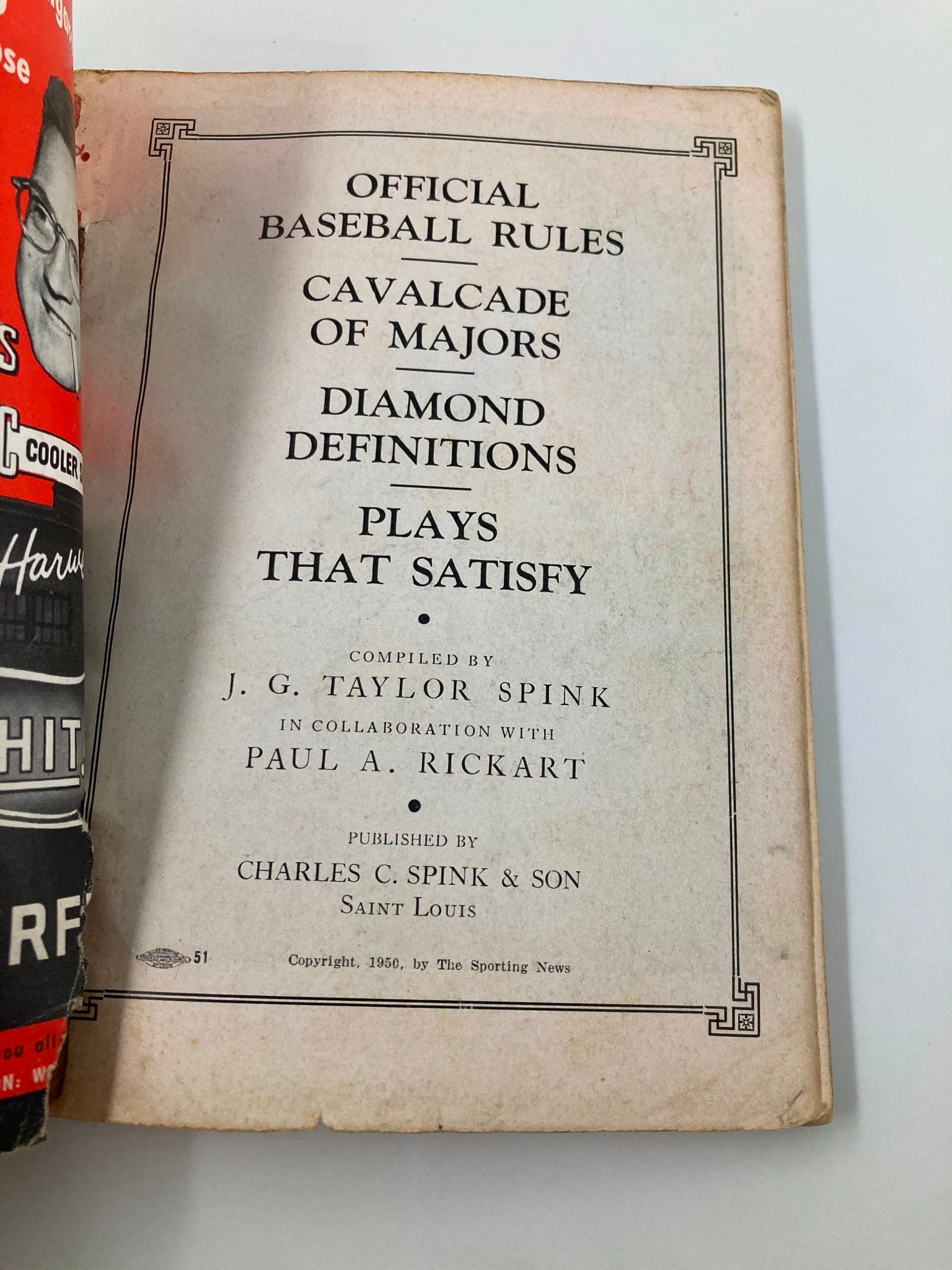 1950 Baseball Record Book Official Baseball Rules Cavalcade of Majors