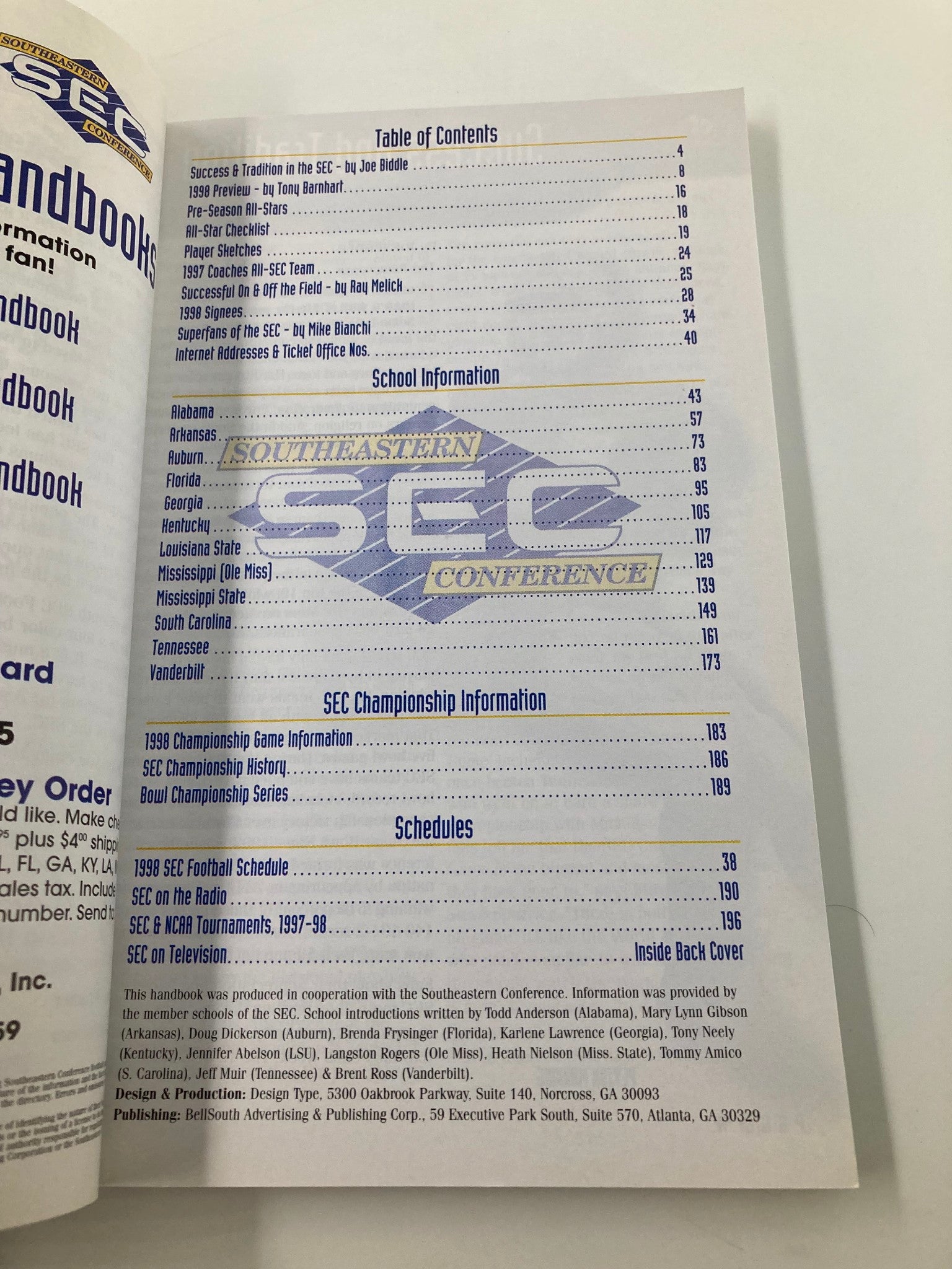 1998 Official Southeastern Conference Football Handbook