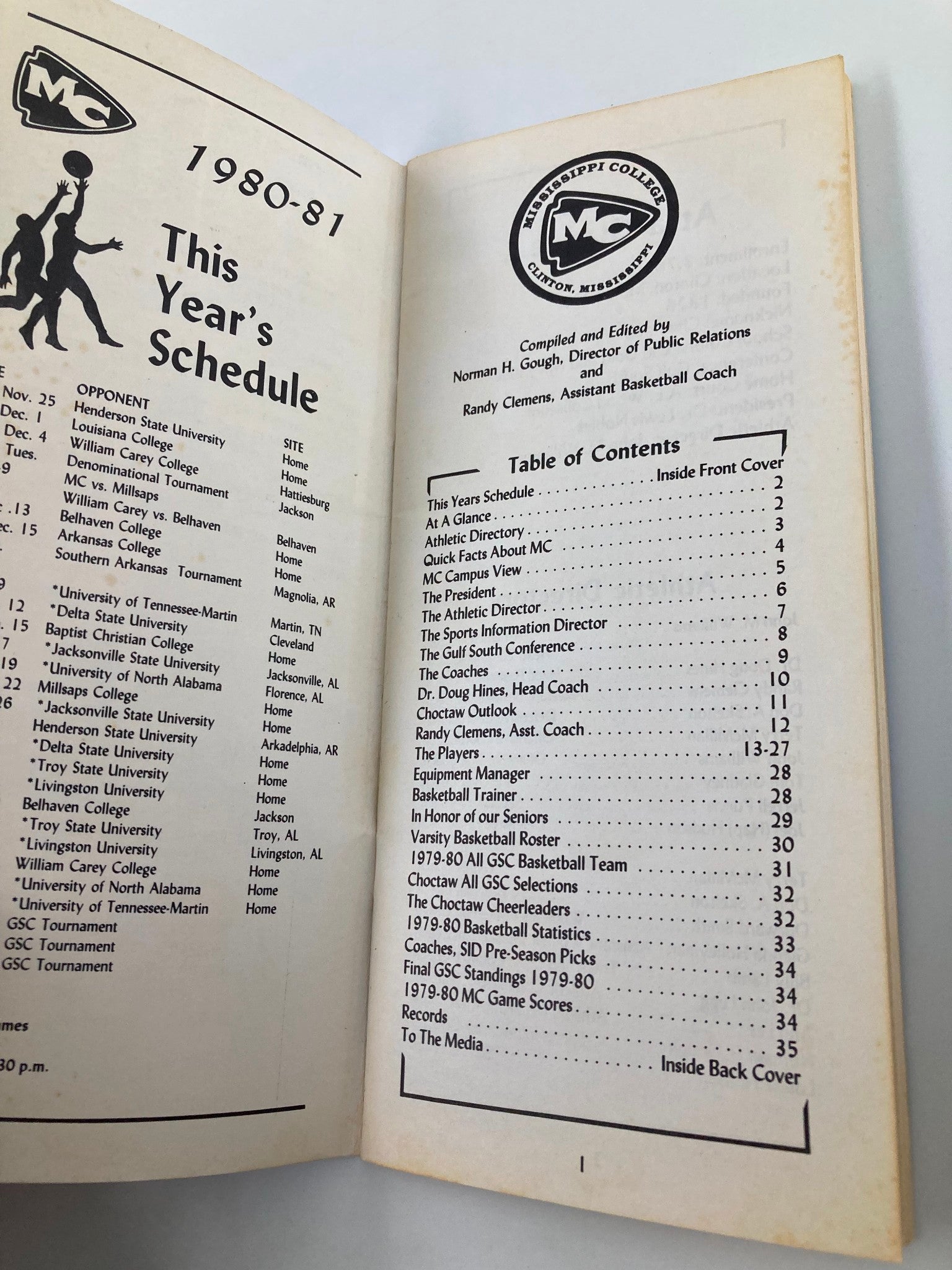 1980-1981 Mississippi College Basketball Choctaw Media Guide