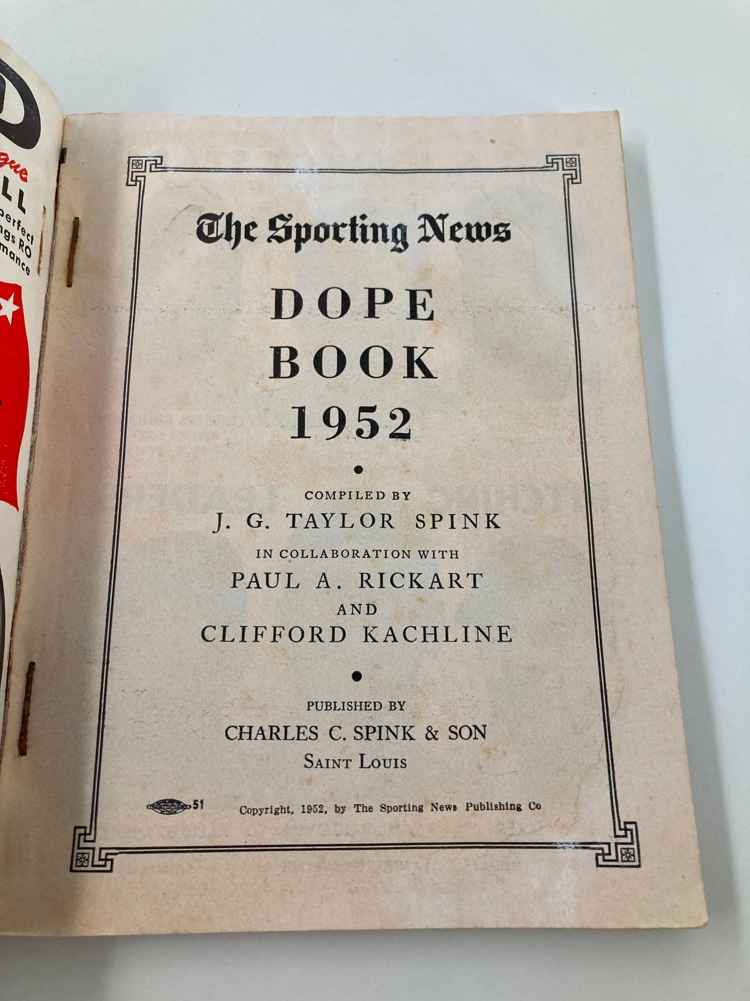 1952 The Sporting News Dope Book Official Baseball Rules