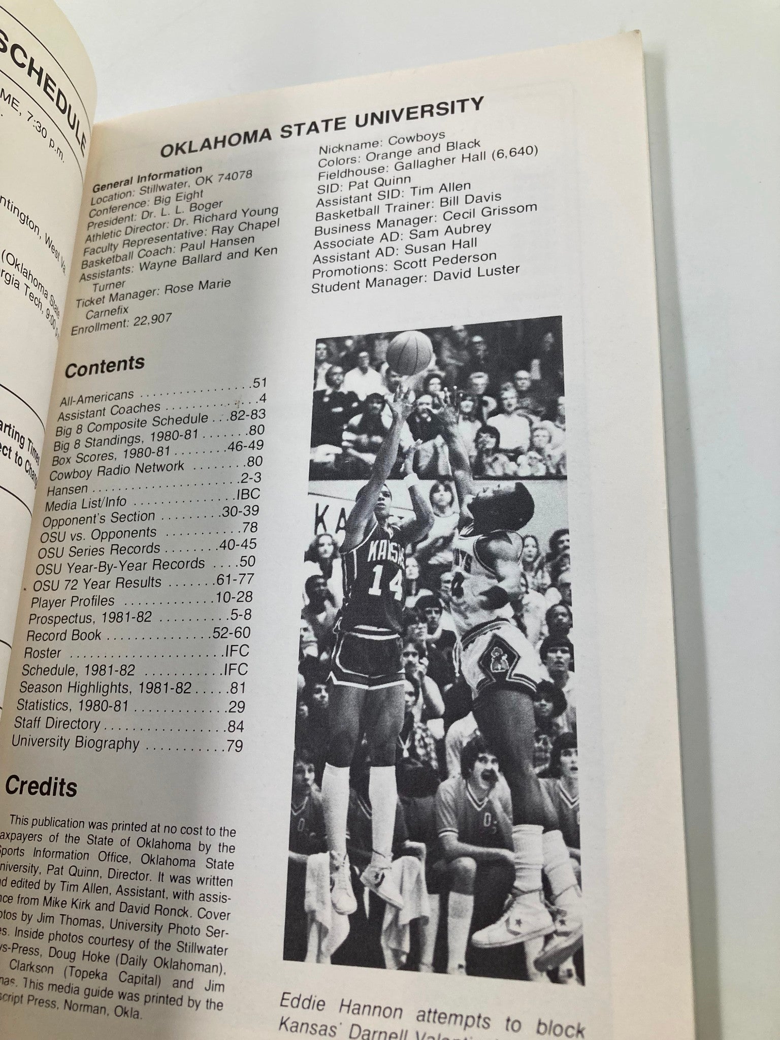 1981-1982 NCAA Basketball Oklahoma State University Cowboys Media Guide