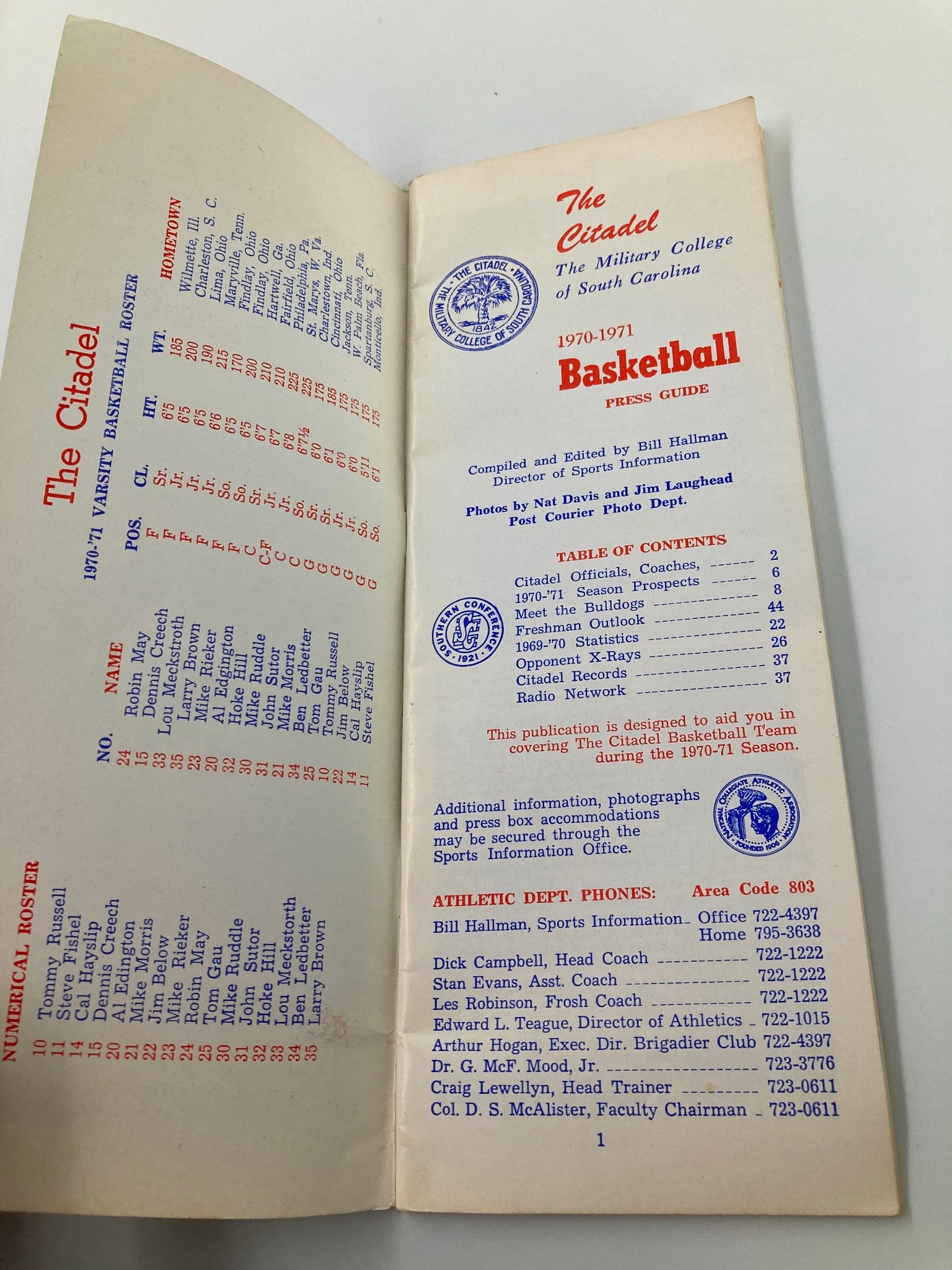 1970-1971 NCAA The Citadel Bulldogs Basketball Press Guide