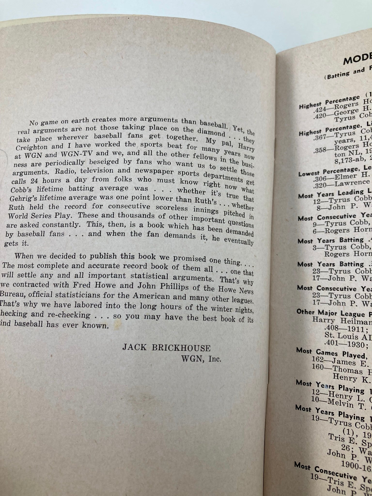 1950 Jack Brickhouse Complete Major League Baseball Record Book