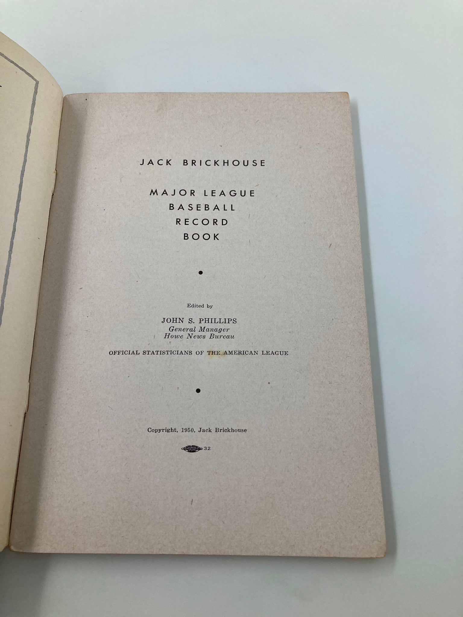 1950 Jack Brickhouse Complete Major League Baseball Record Book