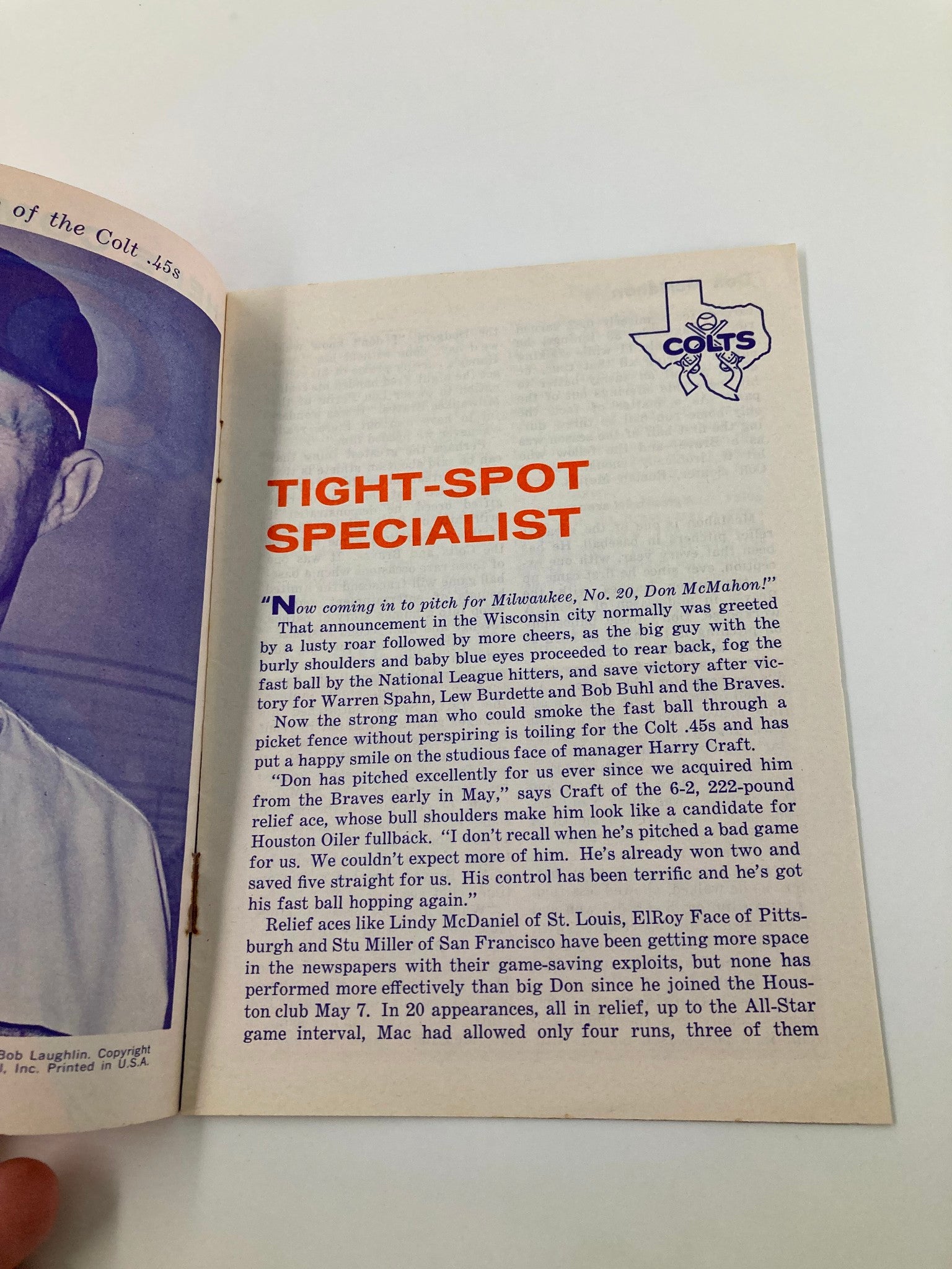 1962 MLB Houston Colt Don McMahon Tight-Spot Specialist VG