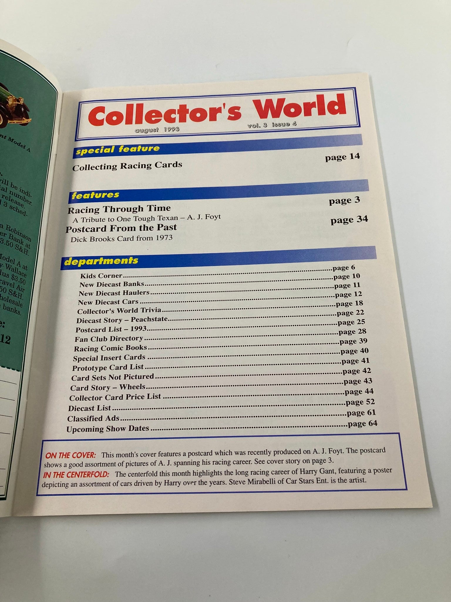 Collector's World Racing Magazine August 1993 Vol 3 #4 AJ Foyt Tribute No Label