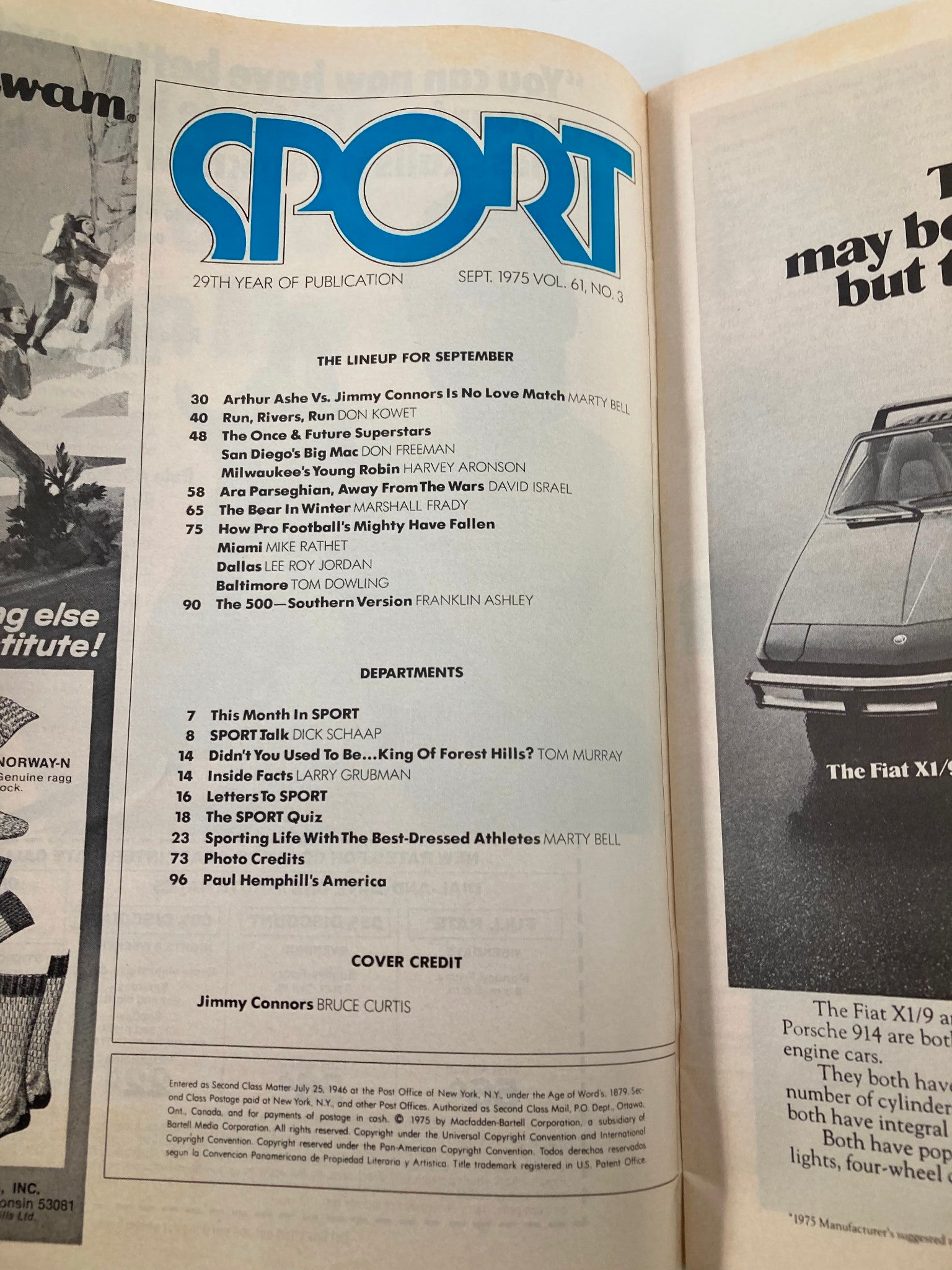 VTG Sport Magazine September 1975 Jimmy Connors Heading For Another Fall