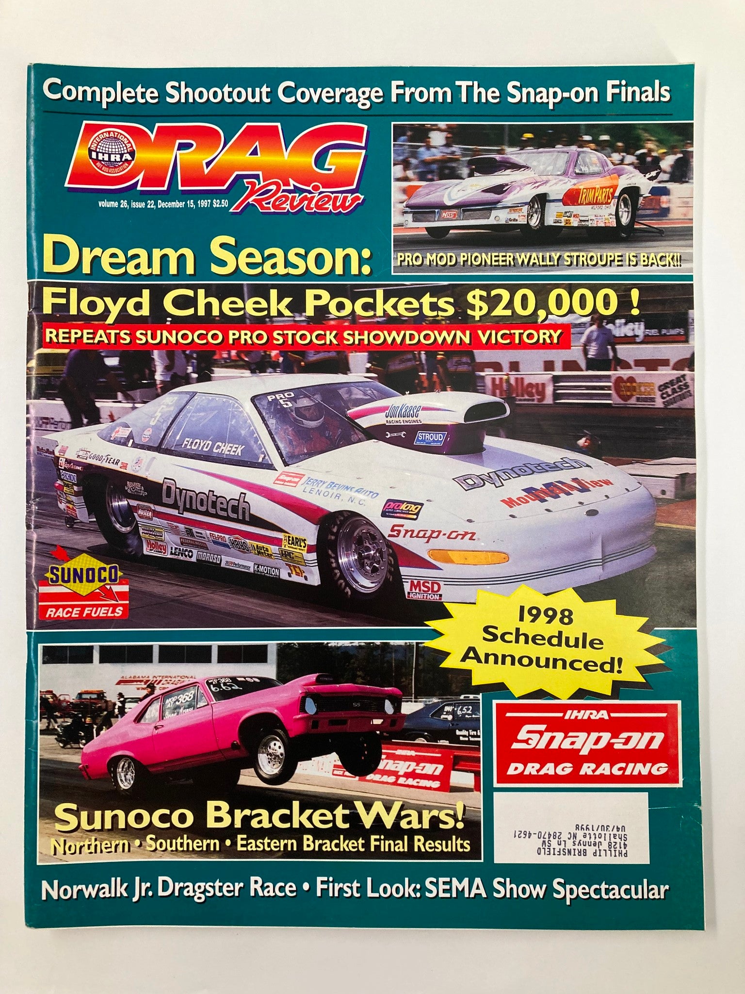 IHRA Drag Review Magazine December 15 1997 Floyd Cheek Sunoco Pro Stock Showdown