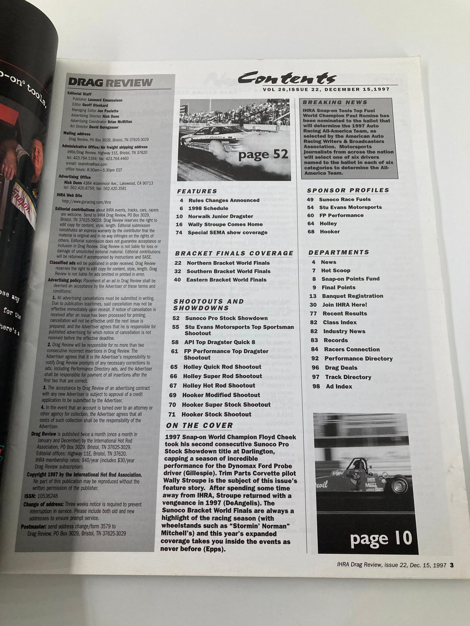IHRA Drag Review Magazine December 15 1997 Floyd Cheek Sunoco Pro Stock Showdown