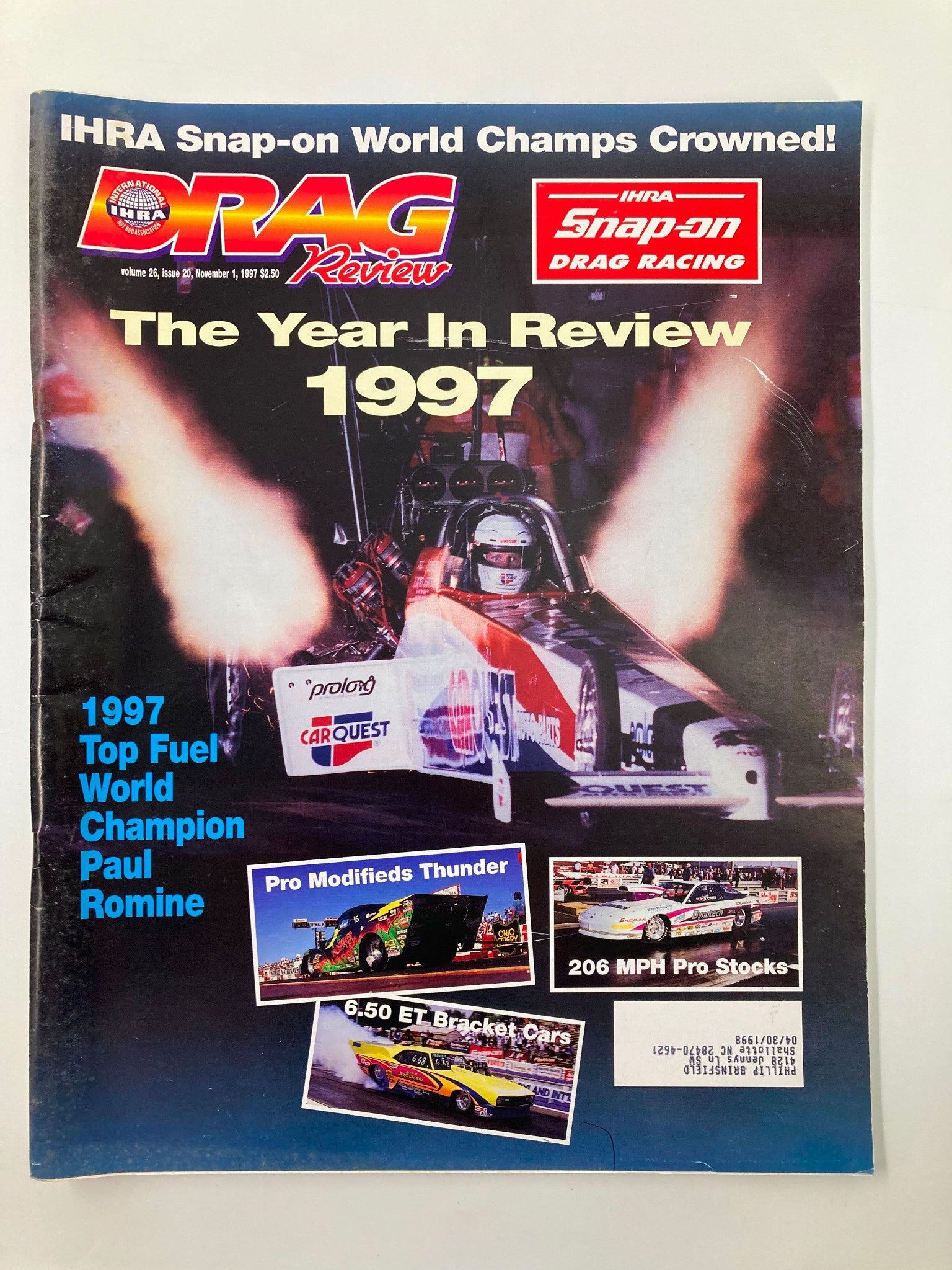 IHRA Drag Review Magazine November 1 1997 Top Fuel World Champion Paul Romine