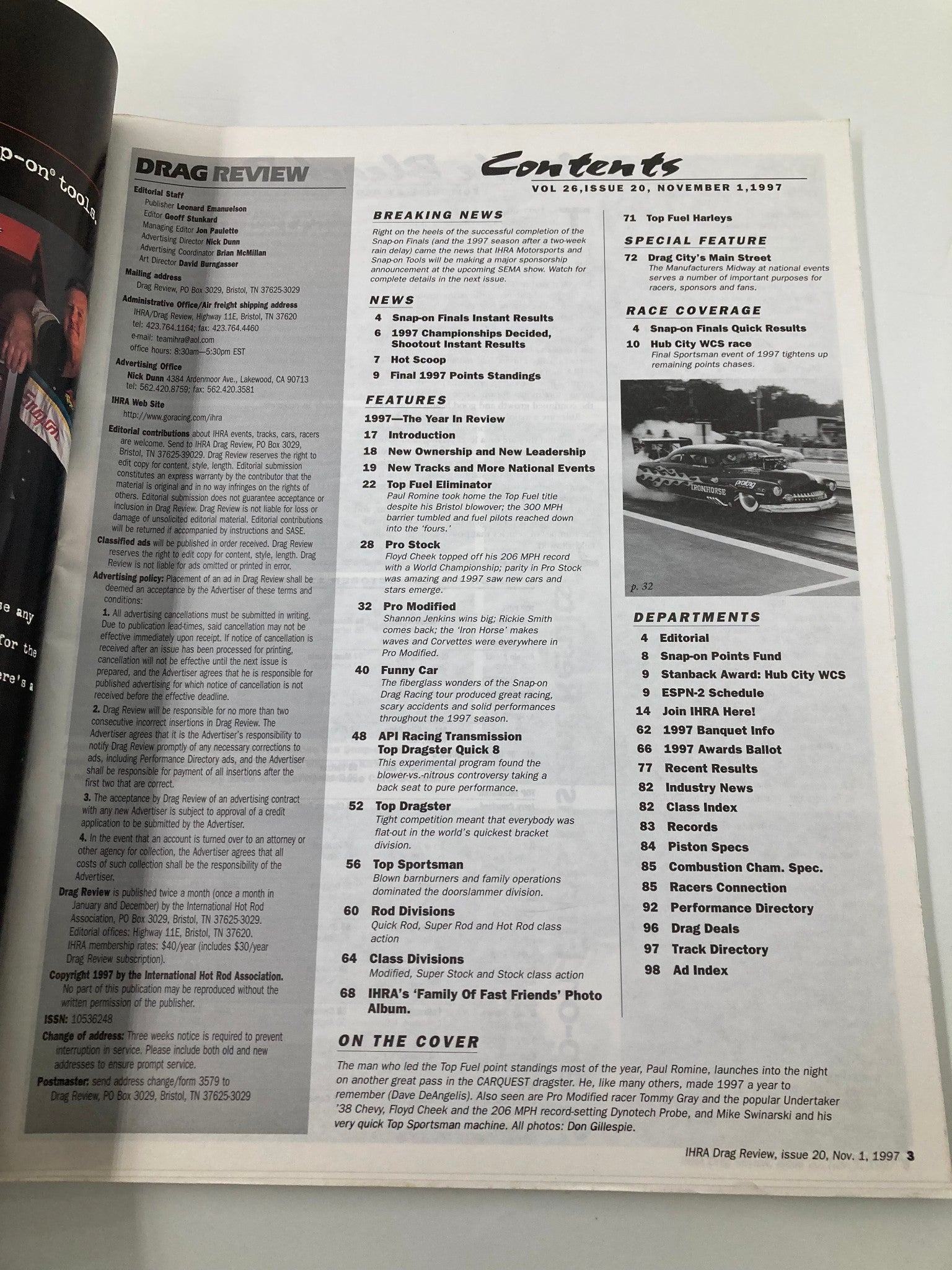 IHRA Drag Review Magazine November 1 1997 Top Fuel World Champion Paul Romine