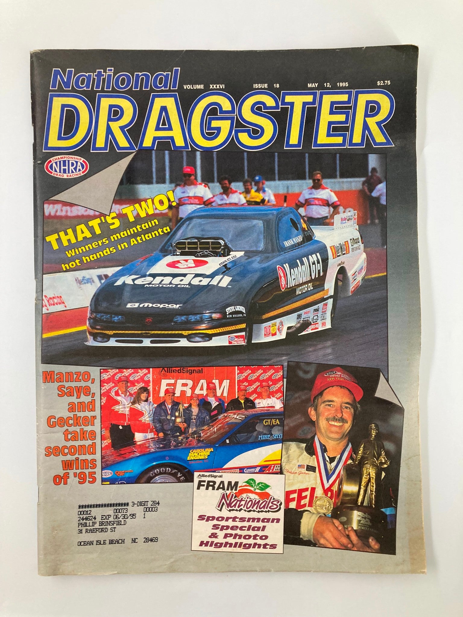 National Dragster Magazine May 12 1995 Manzo, Saye and Gecker Take Second Wins