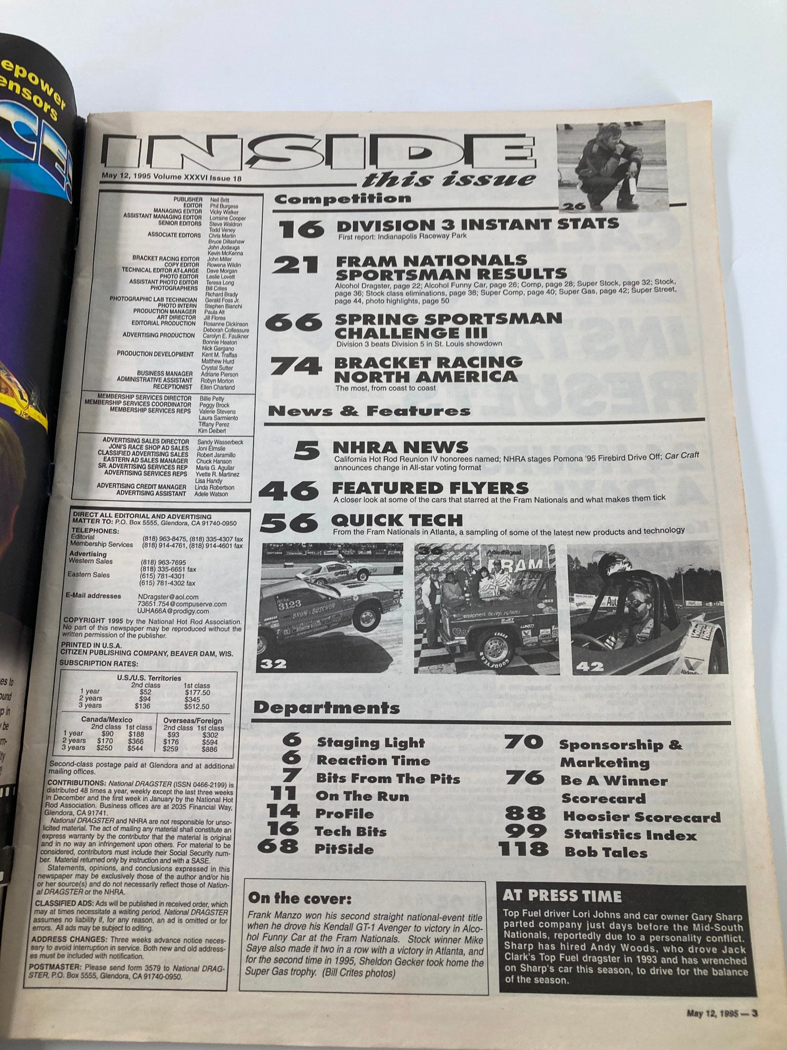 National Dragster Magazine May 12 1995 Manzo, Saye and Gecker Take Second Wins