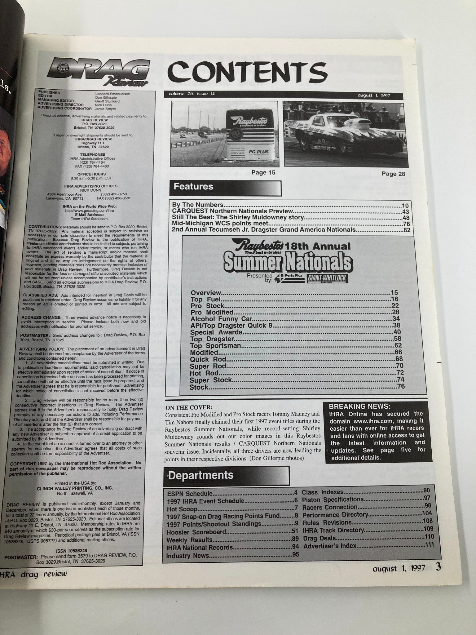 IHRA Drag Review Magazine August 1 1997 Tommy Mauney Wins Pro Mod Chase