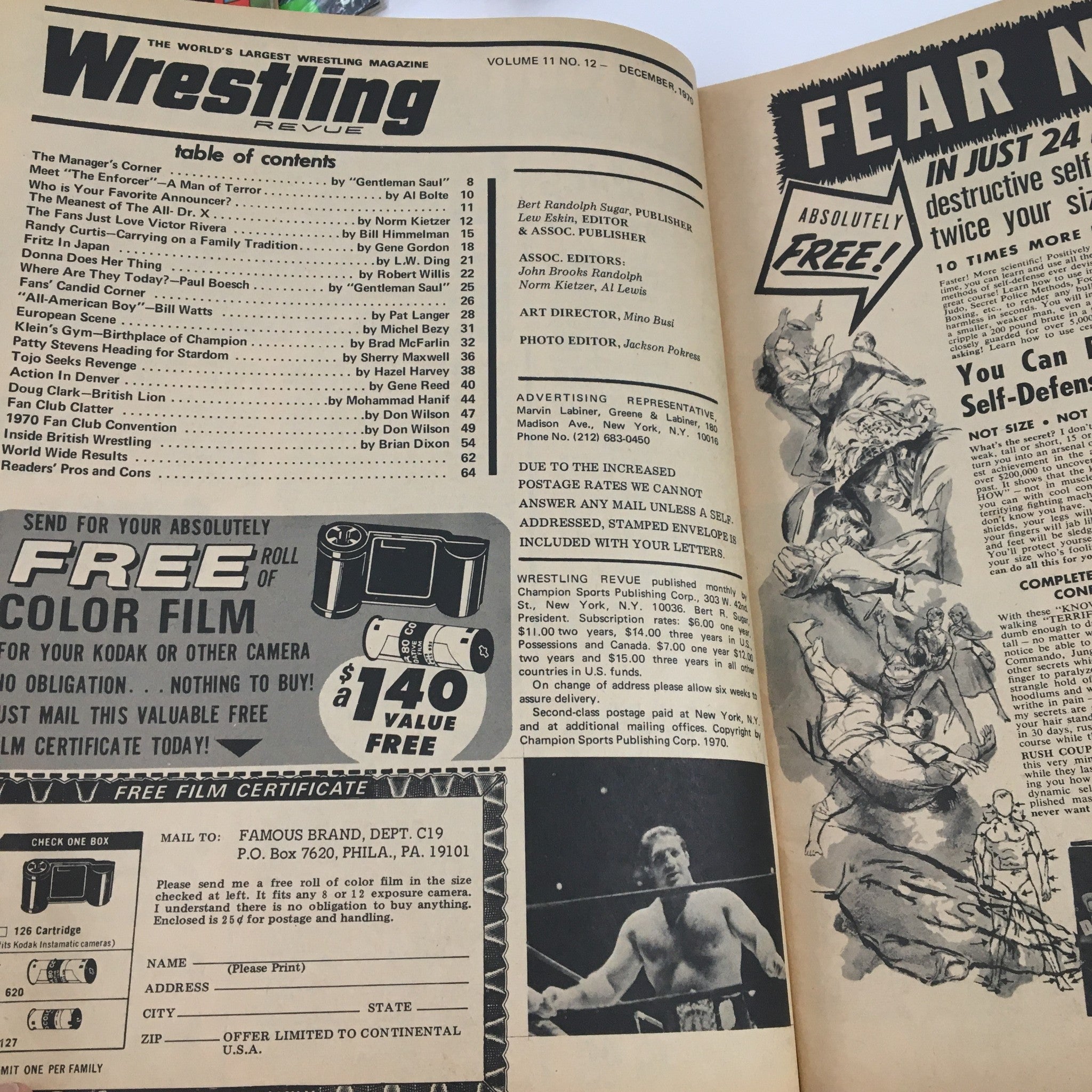 Wrestling Revue Magazine December 1970 Randy Curtis & Tojo Yamamoto, No Label