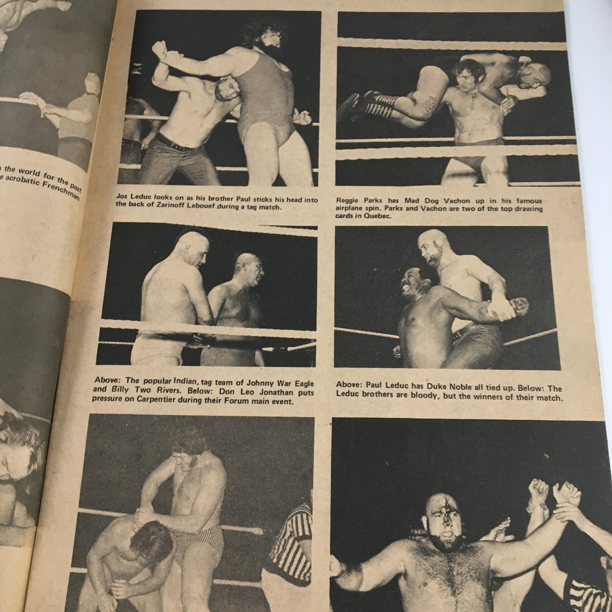 Wrestling Monthly Magazine July 1972 Don Leo Jonathan & Danny Hodge - Action shots from vintage wrestling matches, including Don Leo Jonathan showcasing his wrestling skills.