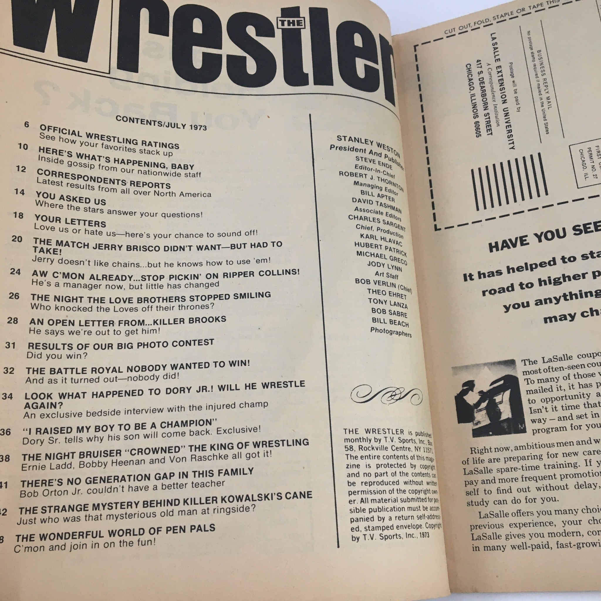The Wrestler Magazine July 1973 Ernie Ladd, Dory Funk Jr & Jerry Brisco No Label