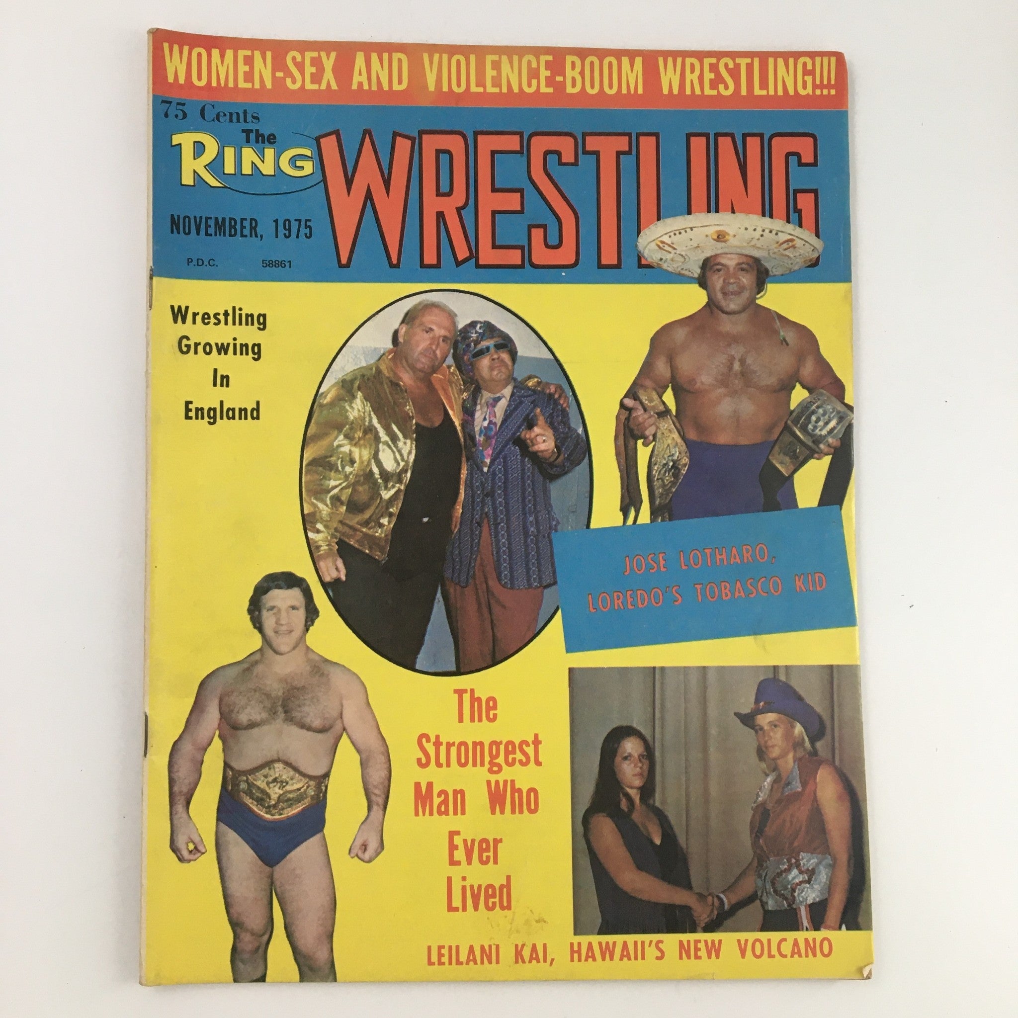 Cover of The Ring Wrestling Magazine, November 1975 featuring Jose Lothario and Gino Brito, highlighting the wrestling boom in the 1970s.