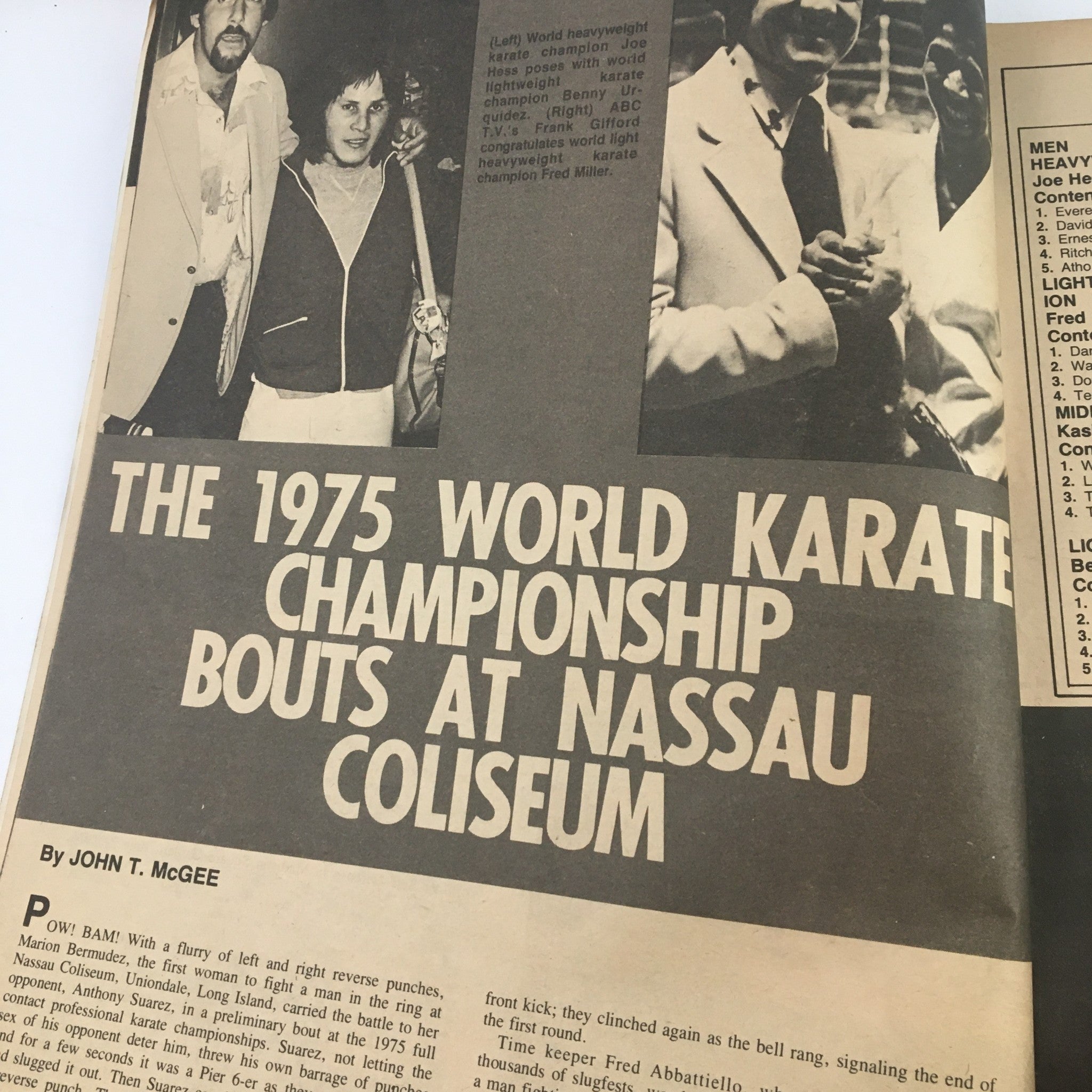 Article titled 'The 1975 World Karate Championship Bouts at Nassau Coliseum' from The Ring Wrestling Magazine, November 1975.
