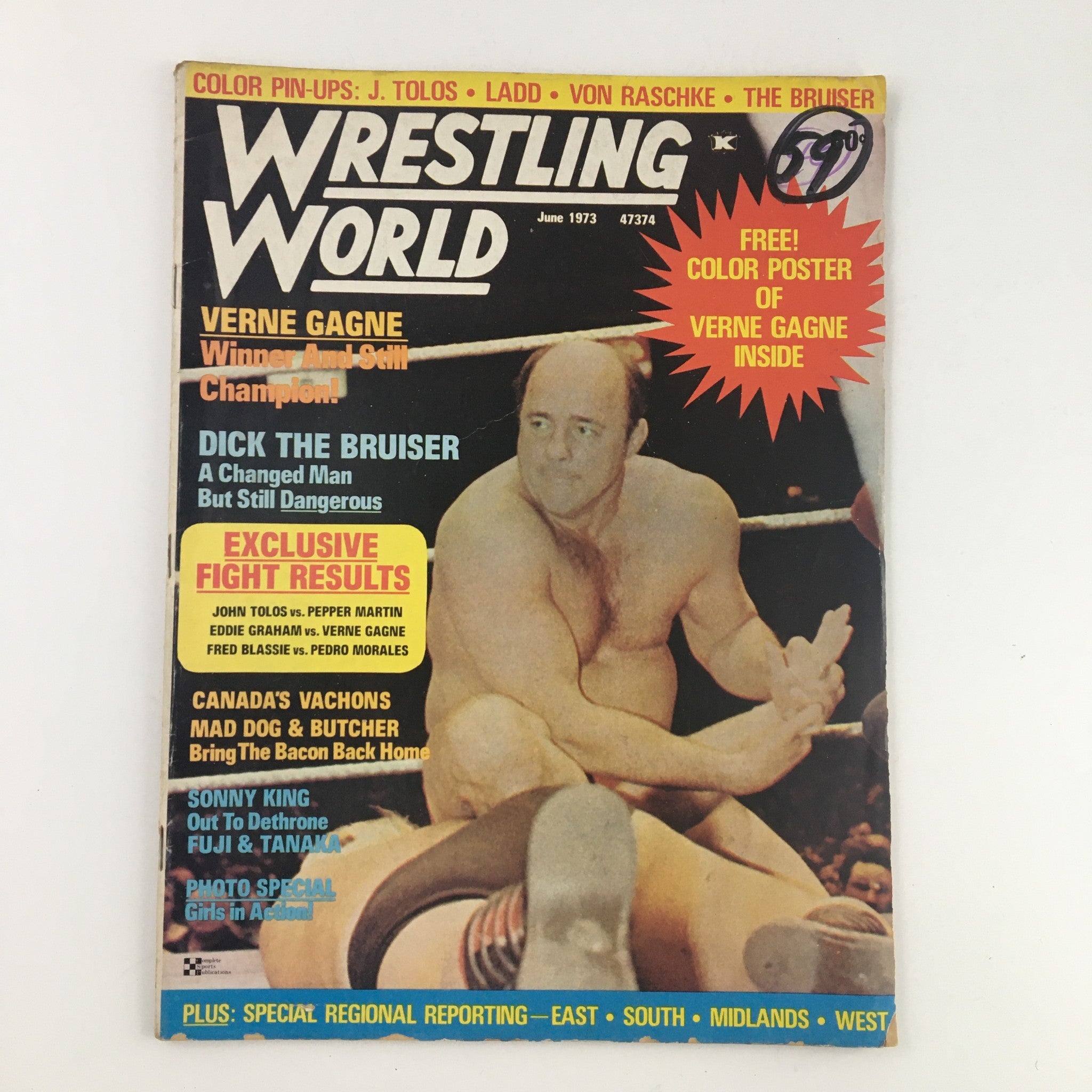 Wrestling World Magazine June 1973 Dick The Bruiser, w Poster No Label