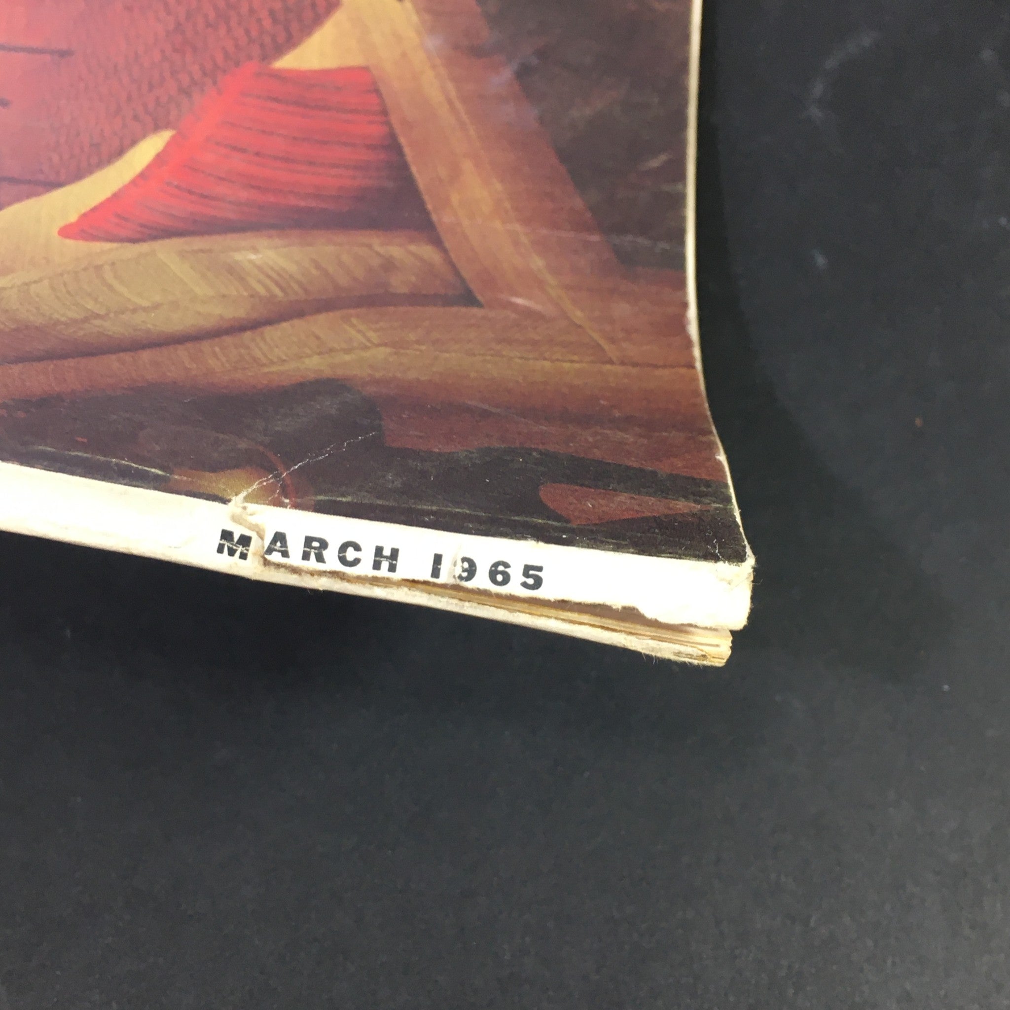 Bottom corner of the VTG High Fidelity Music Magazine March 1965 showing the date printed as 'MARCH 1965', emphasizing the vintage nature of the magazine.