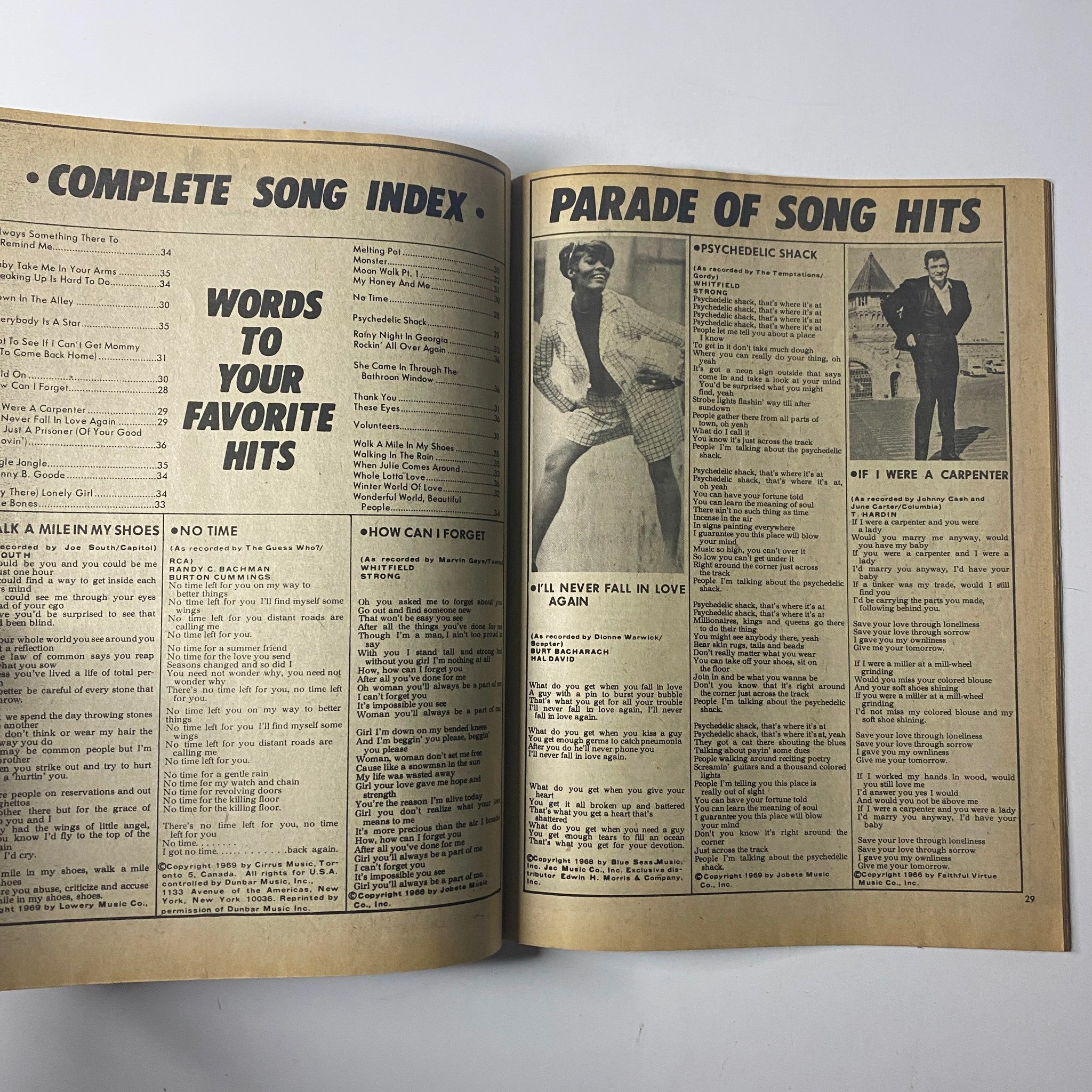 Hit Parader Magazine June 1970 interior pages showcasing song hits and music features from the issue.