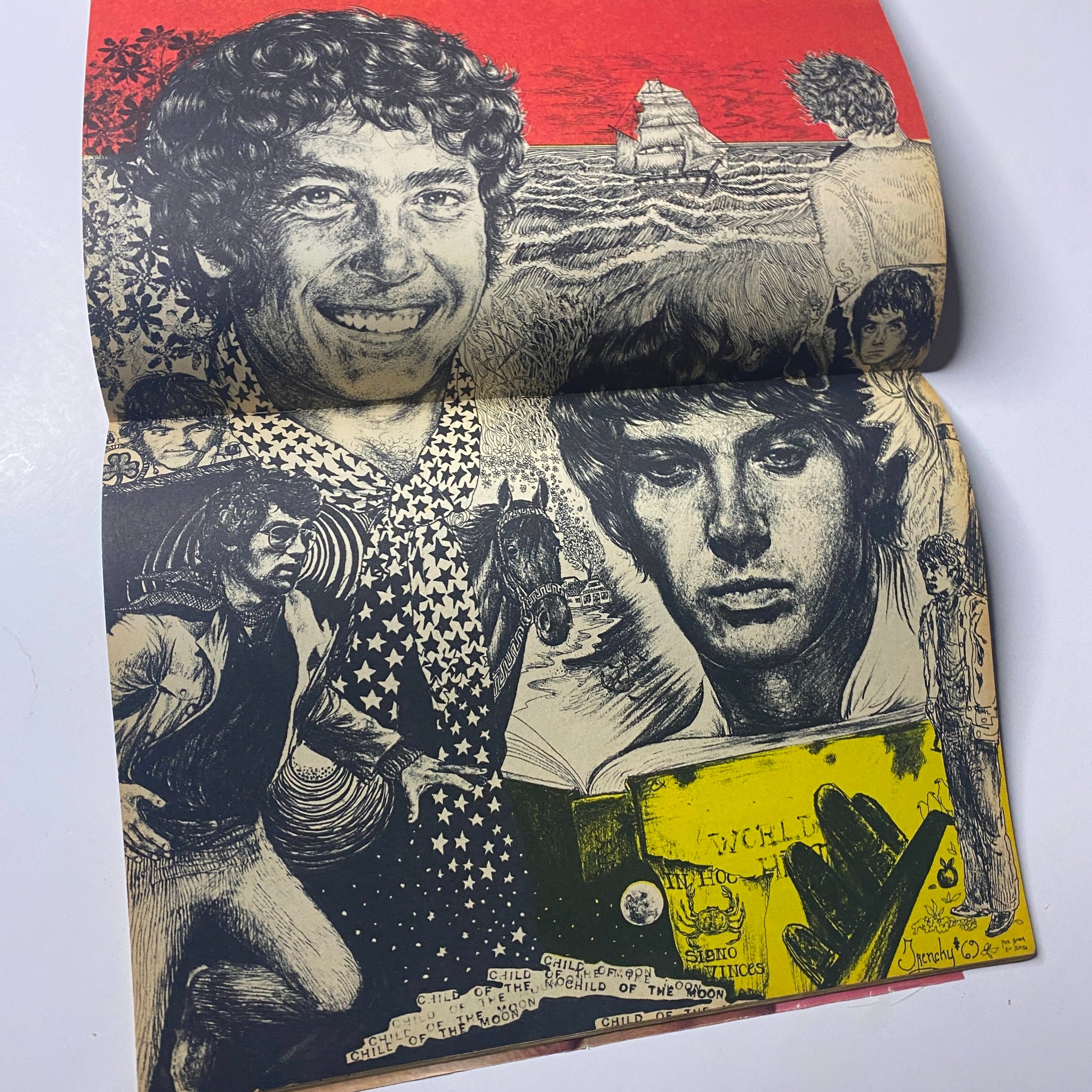 Artwork and images from the 16 Magazine November 1969, featuring various celebrities and artistic designs highlighting teen culture.