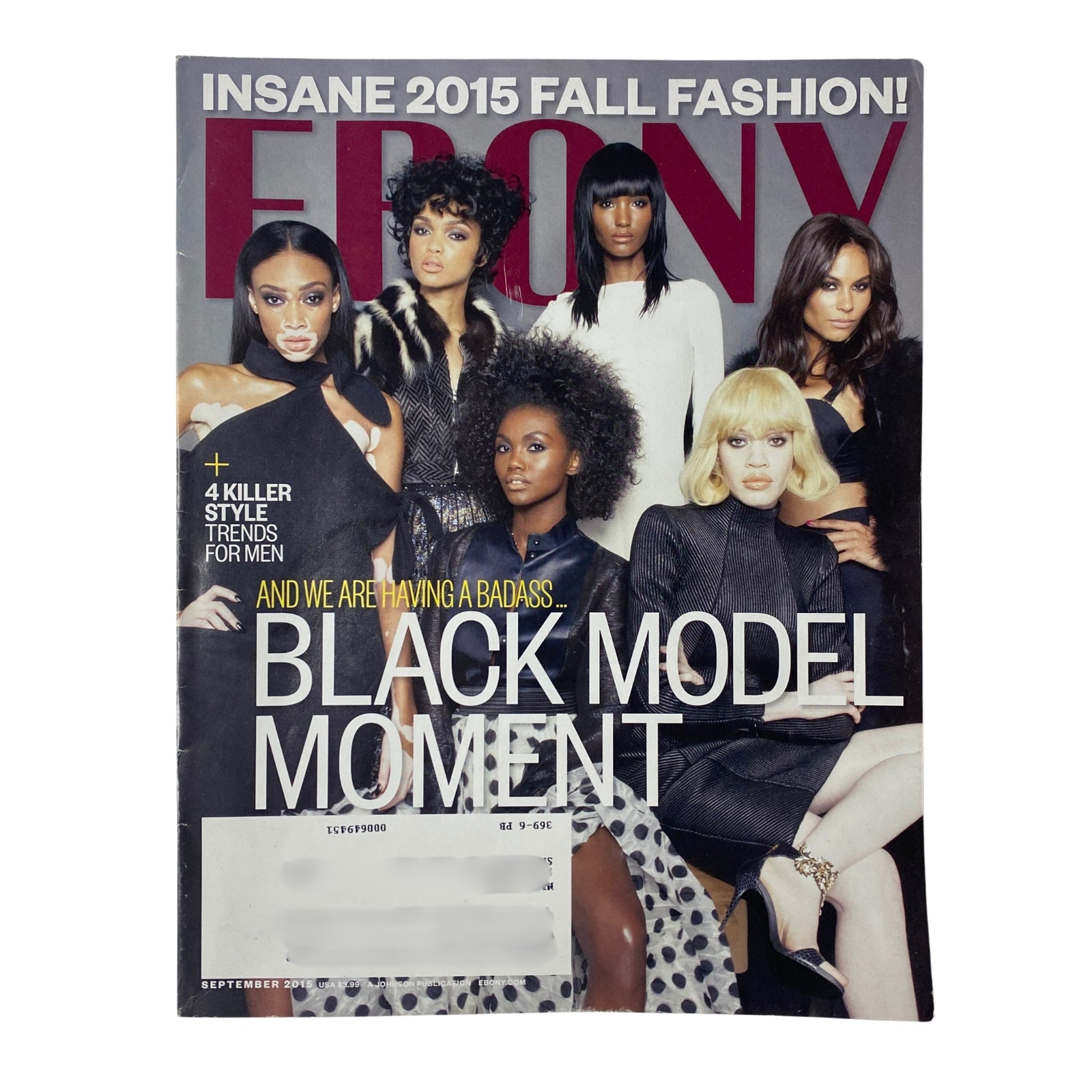 Cover of Ebony Magazine September 2015 Vol 70 No. 11 featuring a group of diverse female models celebrating Black beauty and fashion trends.