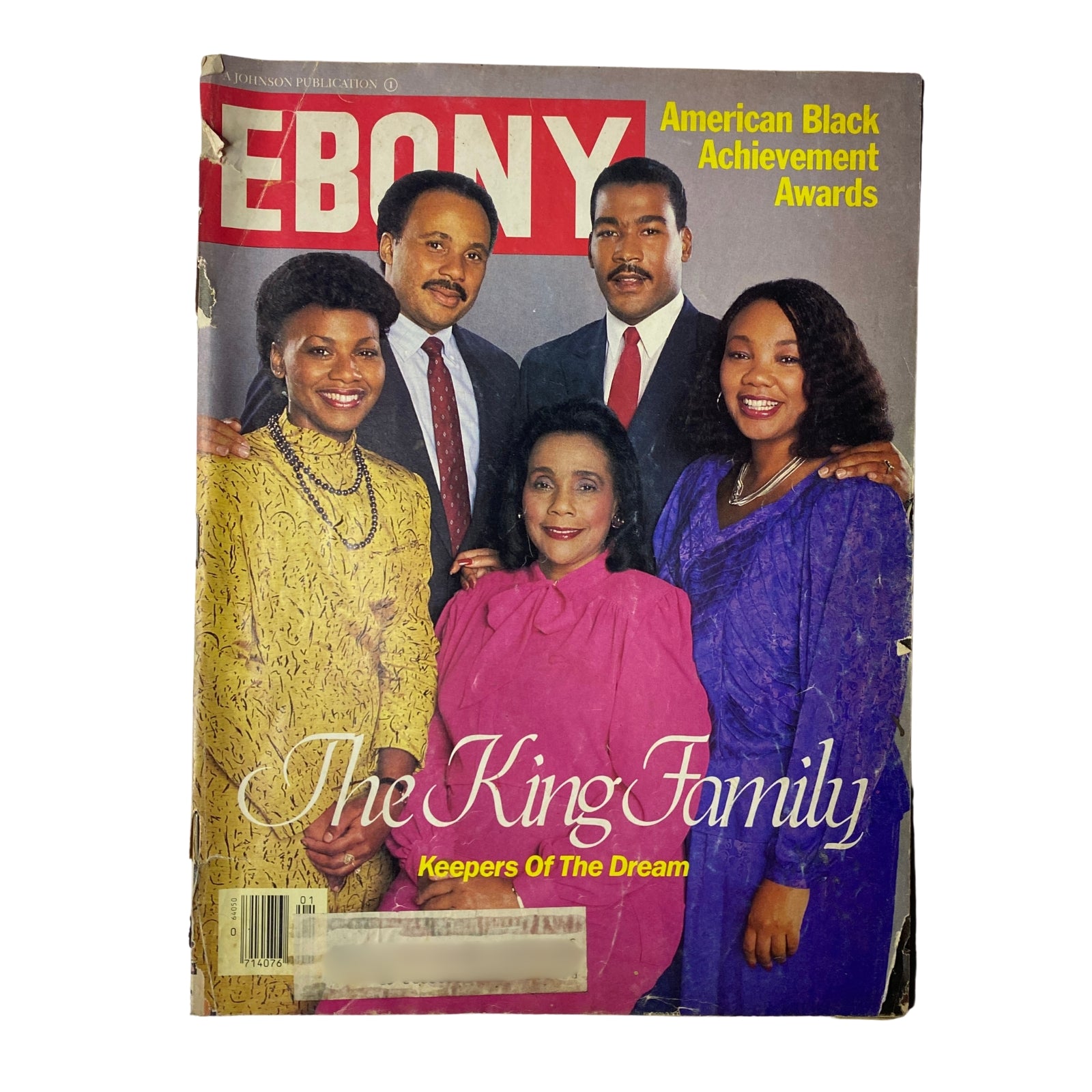 Ebony Magazine January 1987 Vol 42 No. 3 featuring The King Family on the cover, titled 'Keepers of the Dream', showcasing their contributions to civil rights.