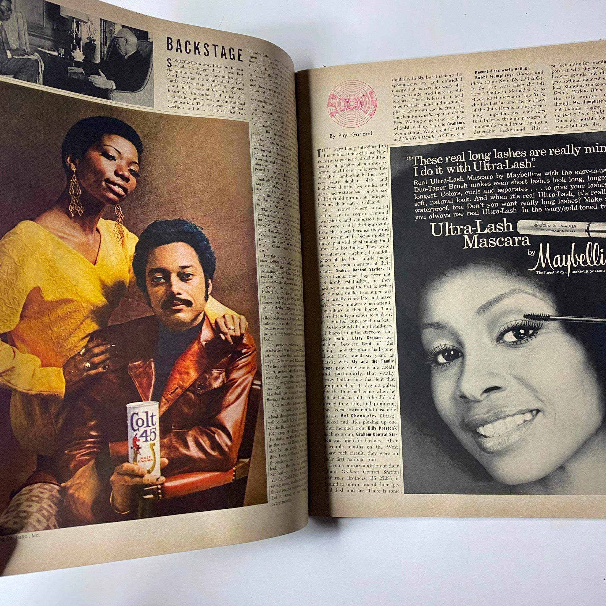 A photo from the May 1974 issue of Ebony Magazine (Vol. 29, No. 7) showcasing individuals in a fashion context, capturing the essence of 1970s Black culture and style.