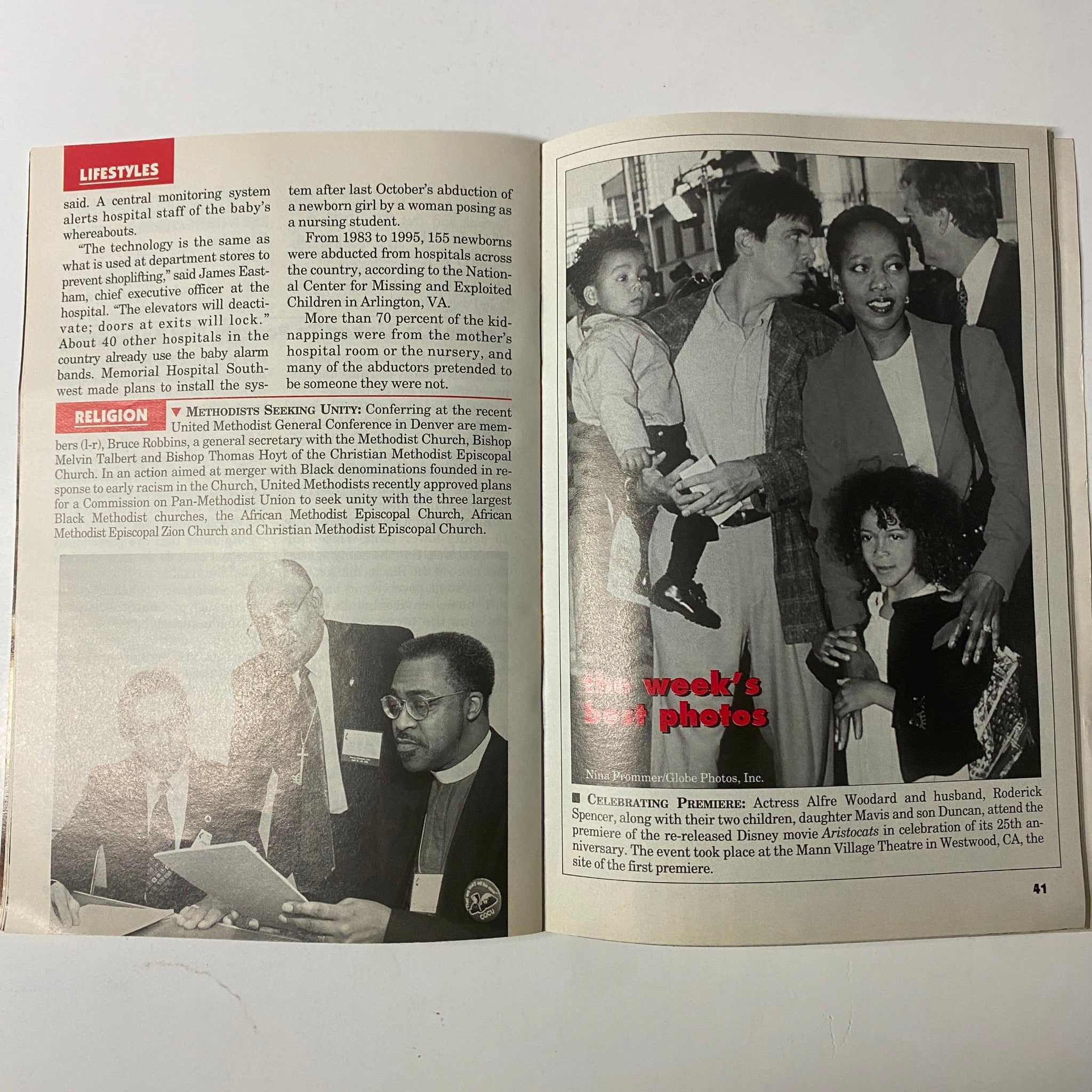 Inside page from Jet Magazine May 13, 1996, showing a photograph of community leaders at a religious event, focusing on social contributions and highlights from the week.
