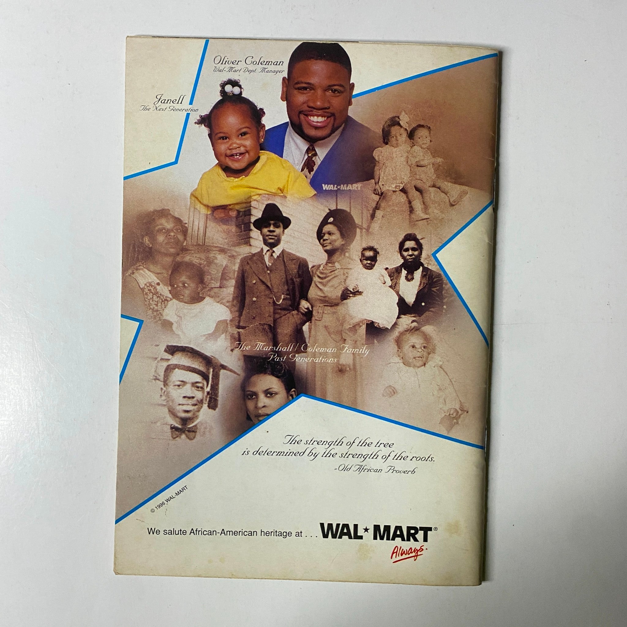 Advertisement page from Jet Magazine February 5, 1996, featuring a tribute to African-American heritage at Walmart, Volume 89, No. 12.