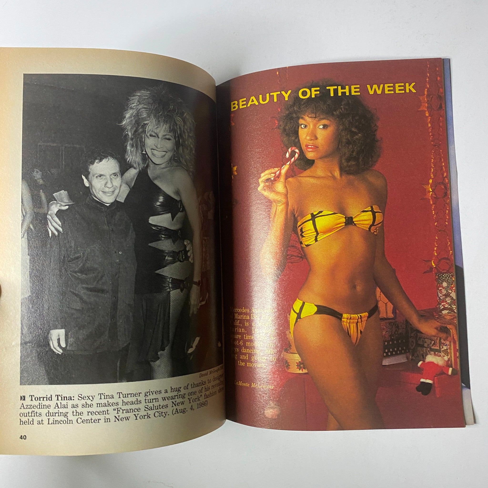 Inside page from Jet Magazine December 29, 1986 Vol. 71, No. 15 showcasing a feature on Tina Turner as Jet Beauty of the Week, presenting iconic 1980s entertainment figures.
