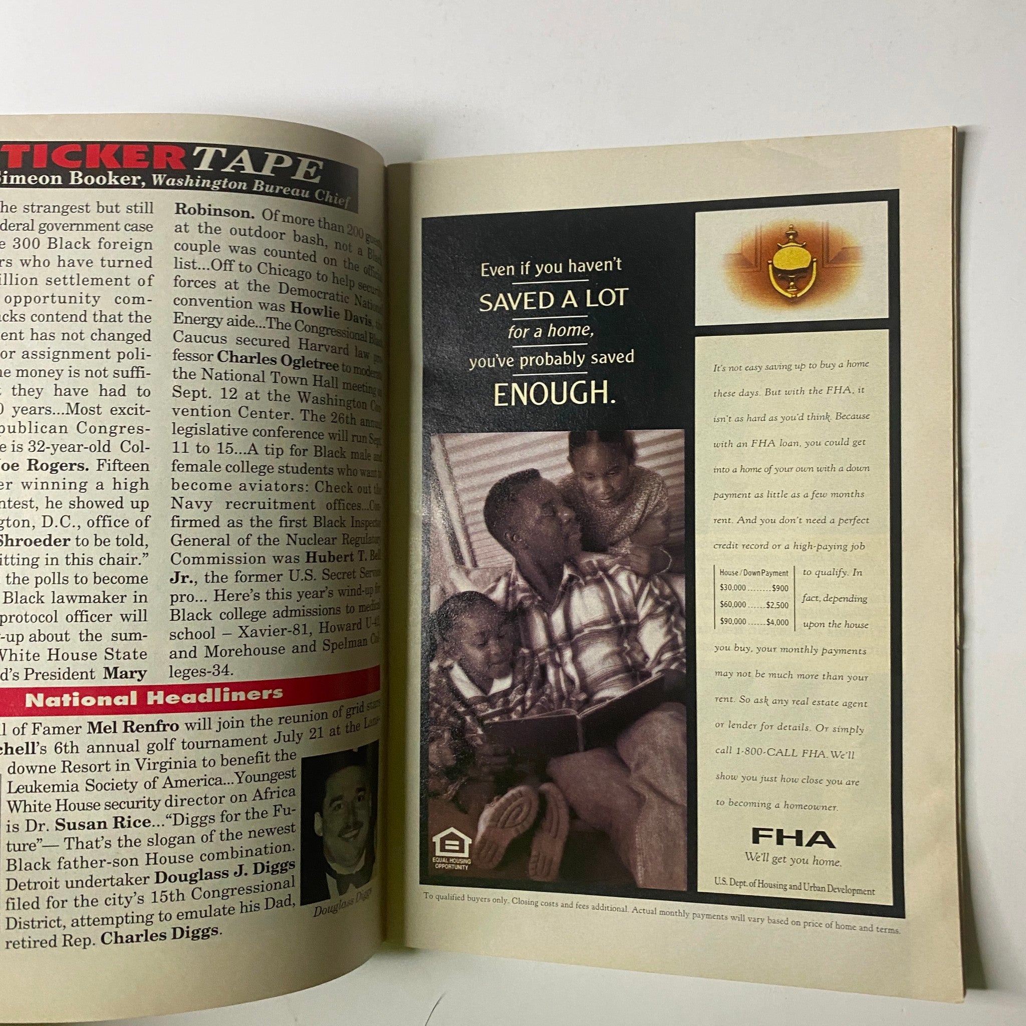 Advertisement page from Jet Magazine July 8, 1996 Vol. 90, No. 8, promoting home savings with a family image.
