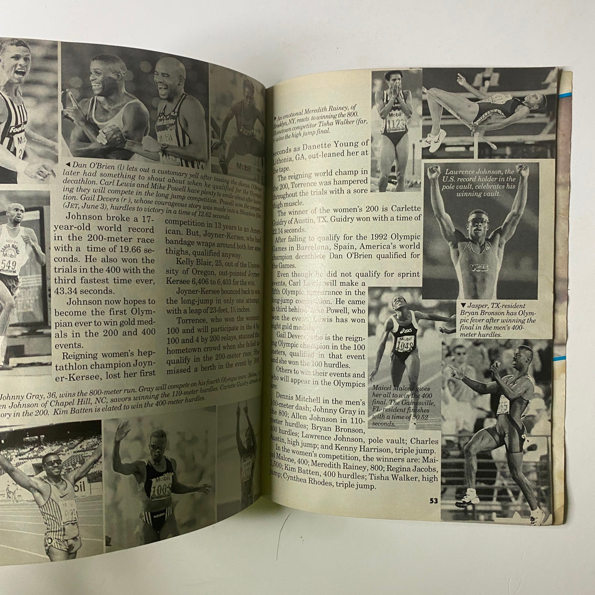 Interior page of Jet Magazine July 8, 1996 Vol. 90, No. 8 displaying images and stories on prominent athletes and the 1996 Olympics.
