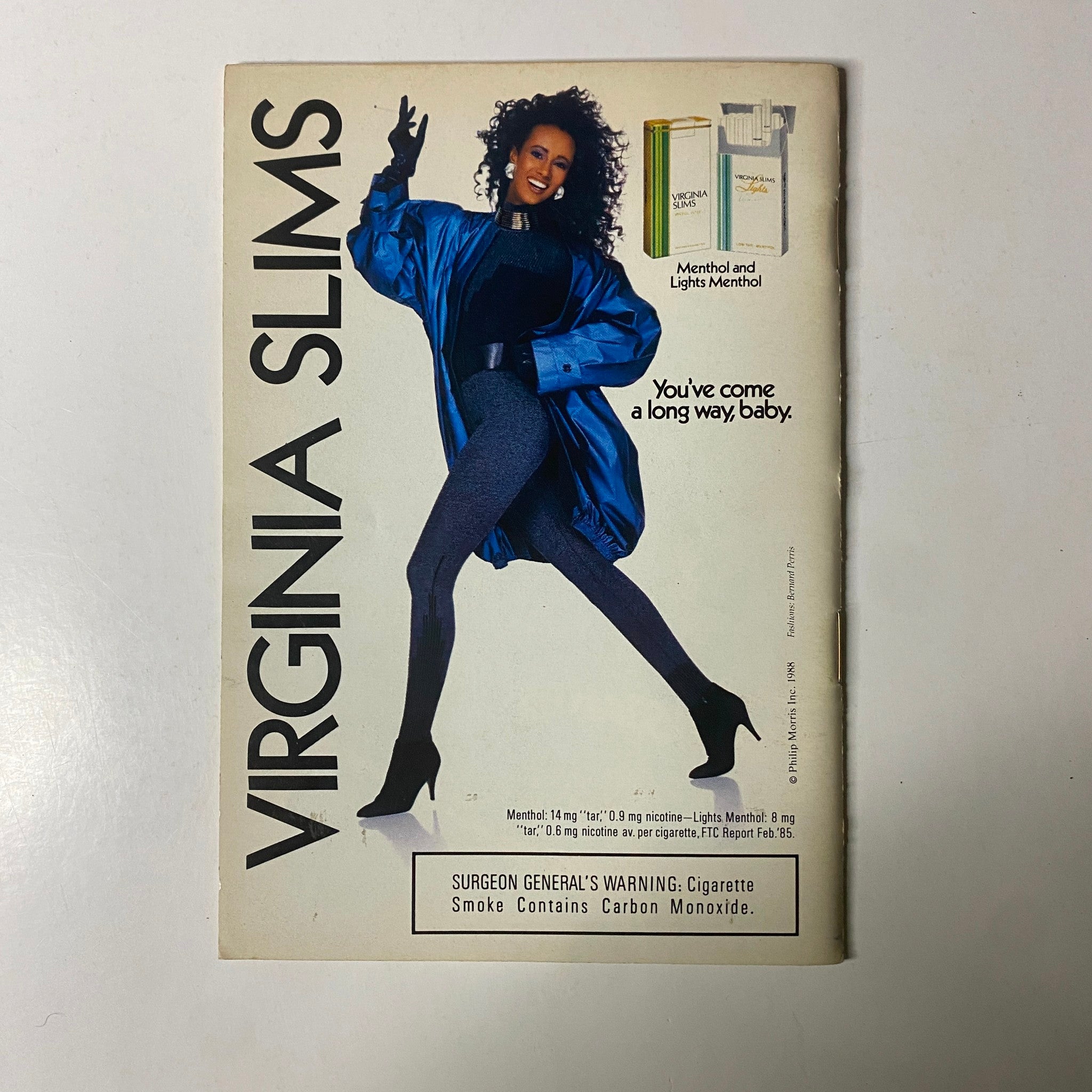 Back cover of Jet Magazine May 23, 1988, featuring an advertisement for Virginia Slims cigarettes, promoting their Menthol and Lights Menthol brands.