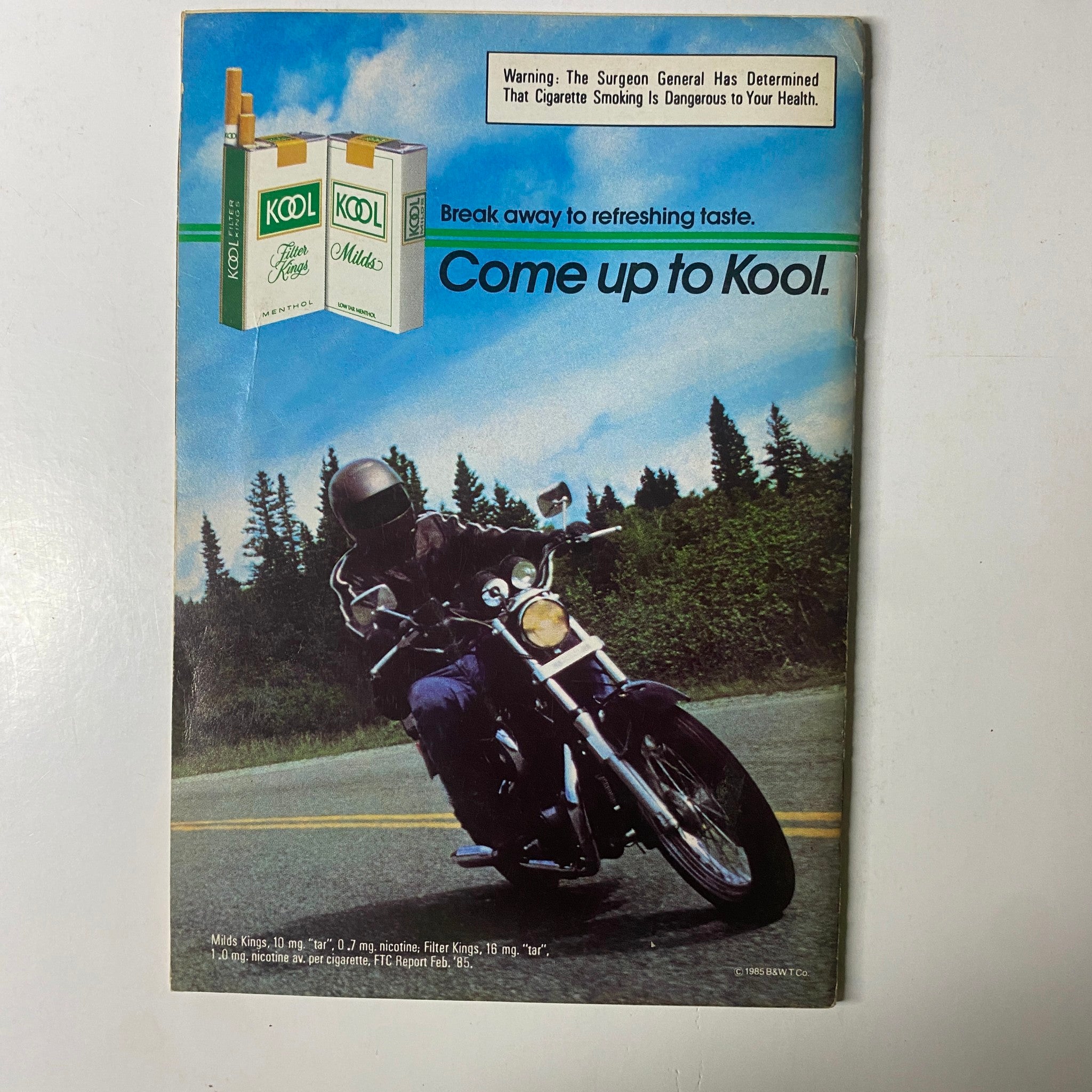 Advertisement for Kool Cigarettes featured in Jet Magazine July 1, 1985, marketing the product with a motorcycle image.