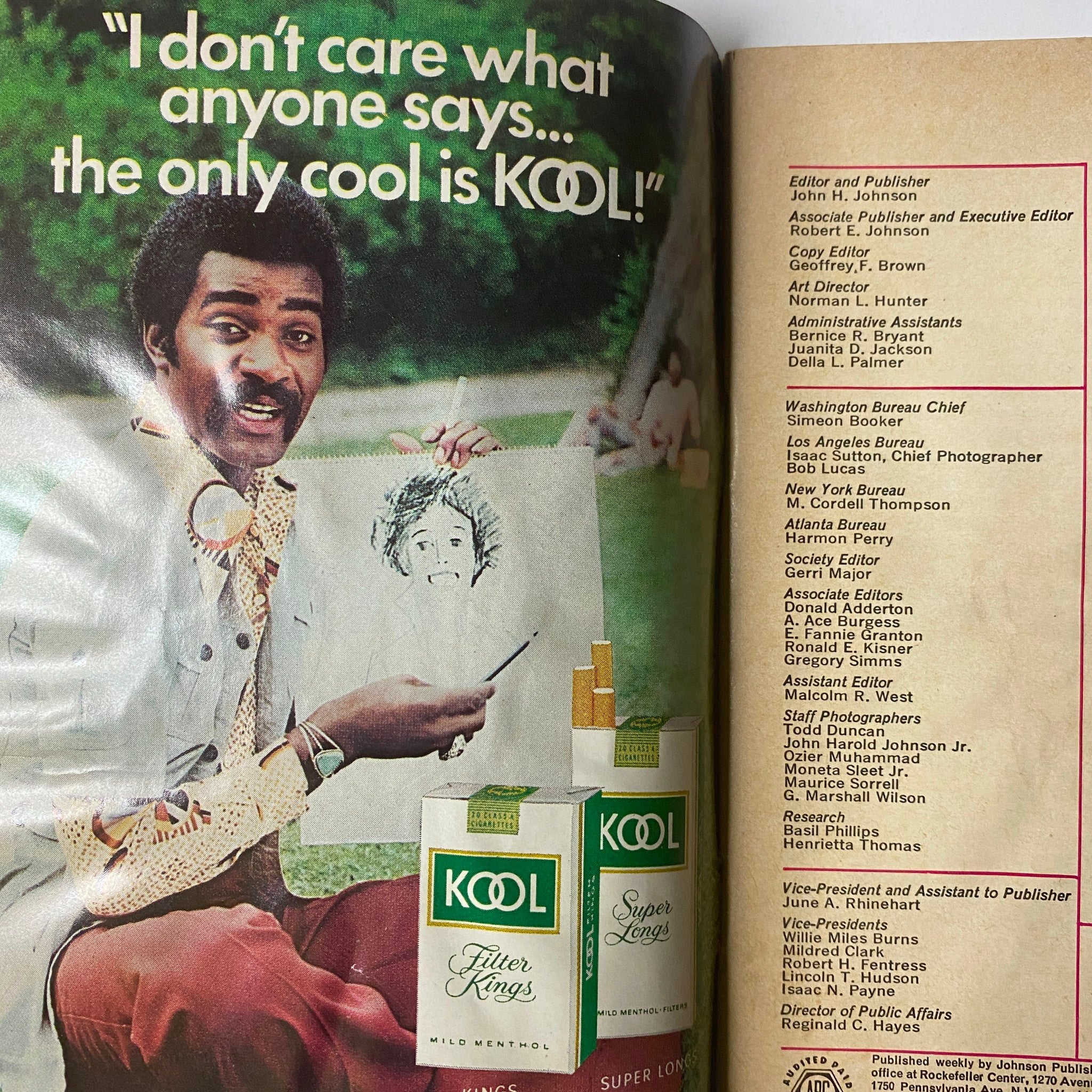 Jet Magazine June 17, 1976 Vol. 50, No. 13 Della Reese and Daughter Cover featuring an advertisement that states 'I don't care what anyone says... the only cool is KOOL!' showcasing a man with a sketch of a woman.